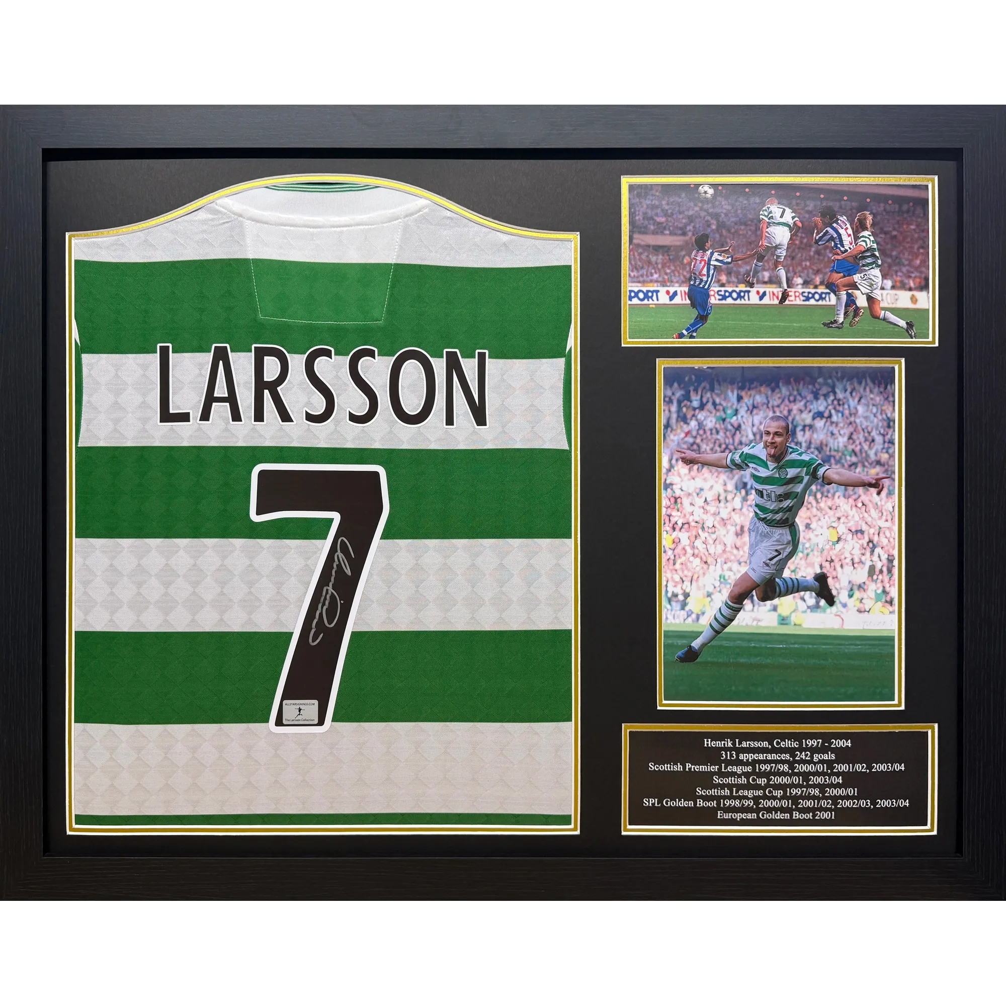 Celtic Henrik Larsson Signed Official Centenary Retro Shirt Framed
