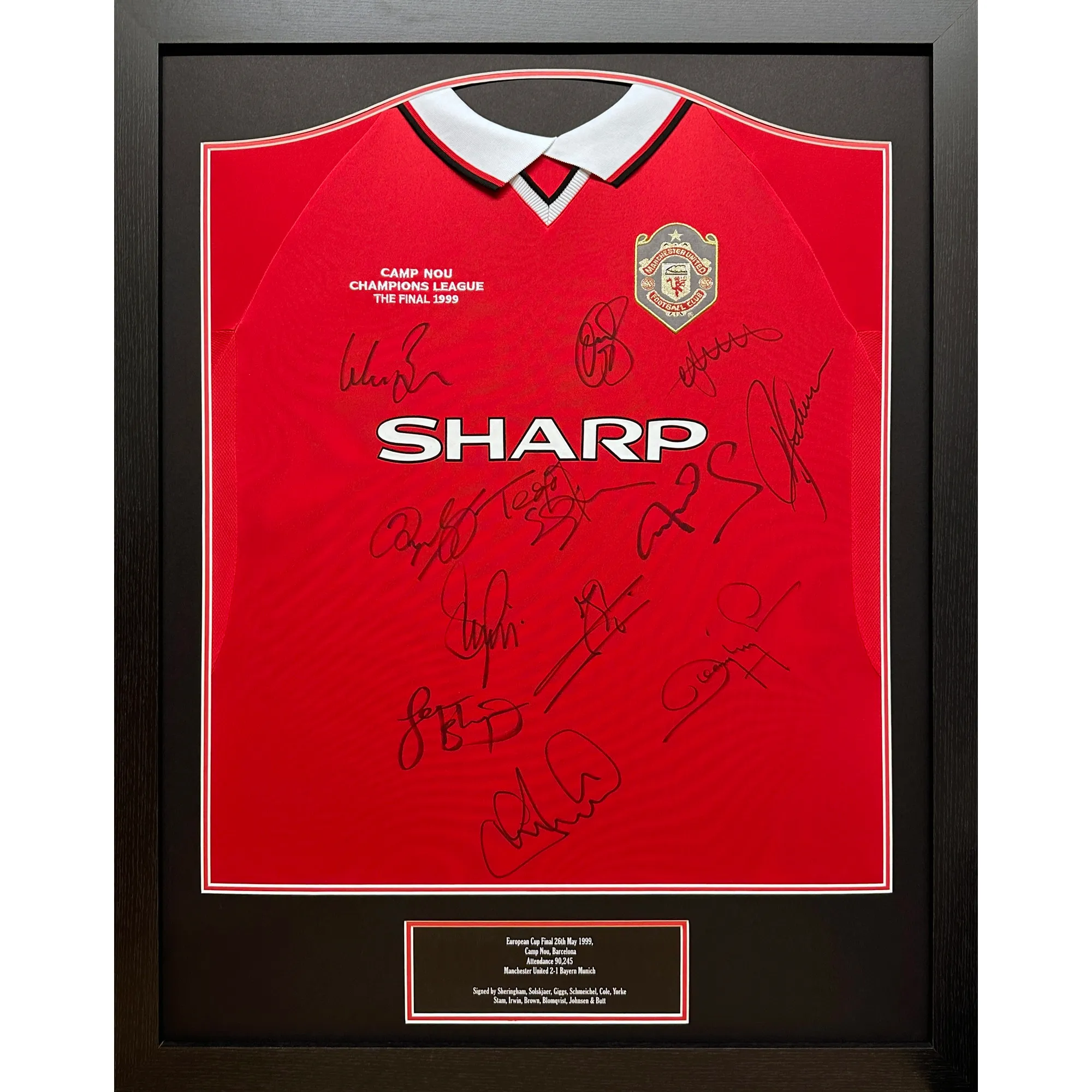 Manchester United 1999 Champions League Final Shirt Signed By 12 Framed