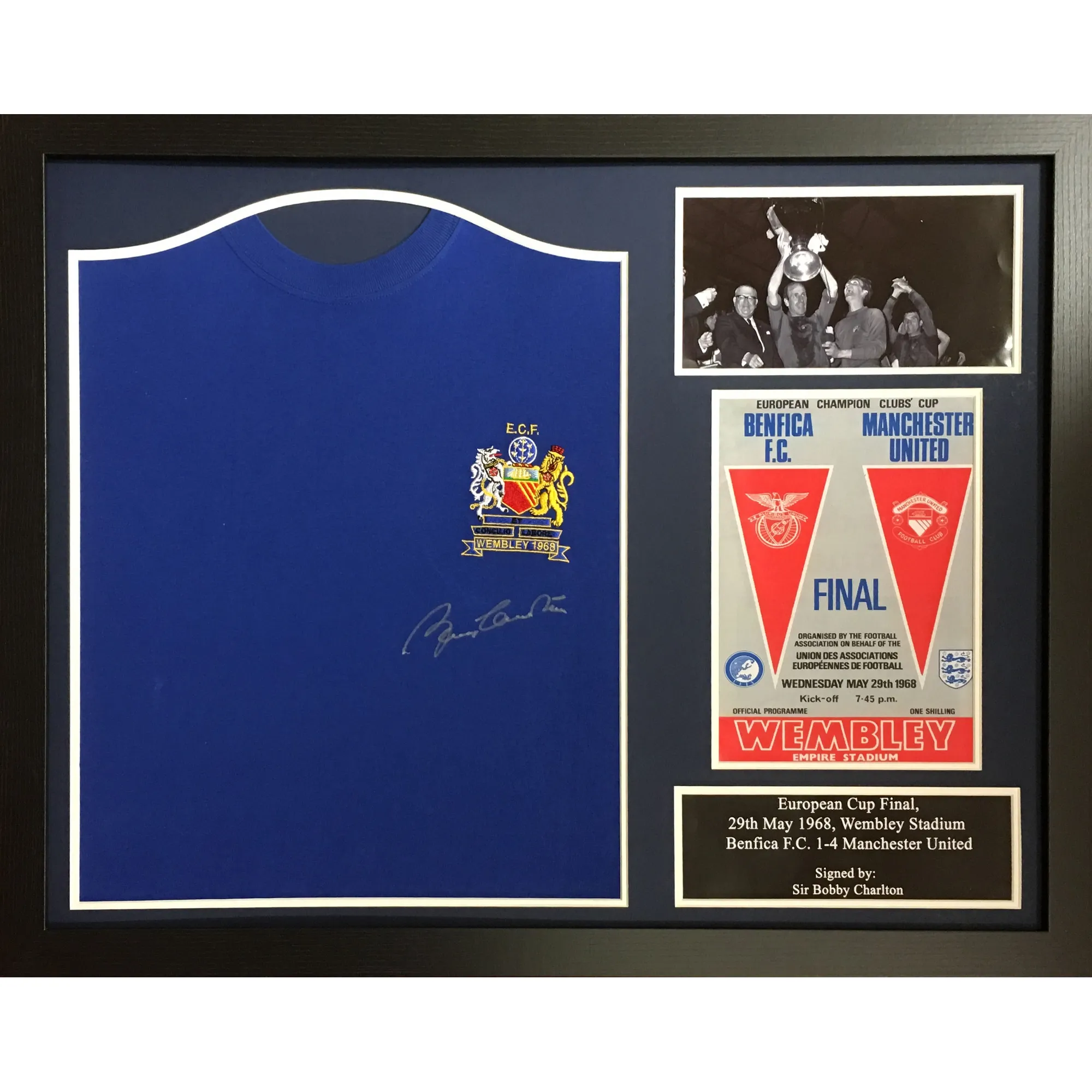 Manchester United Bobby Charlton Signed 1968 European Cup Final Shirt Framed