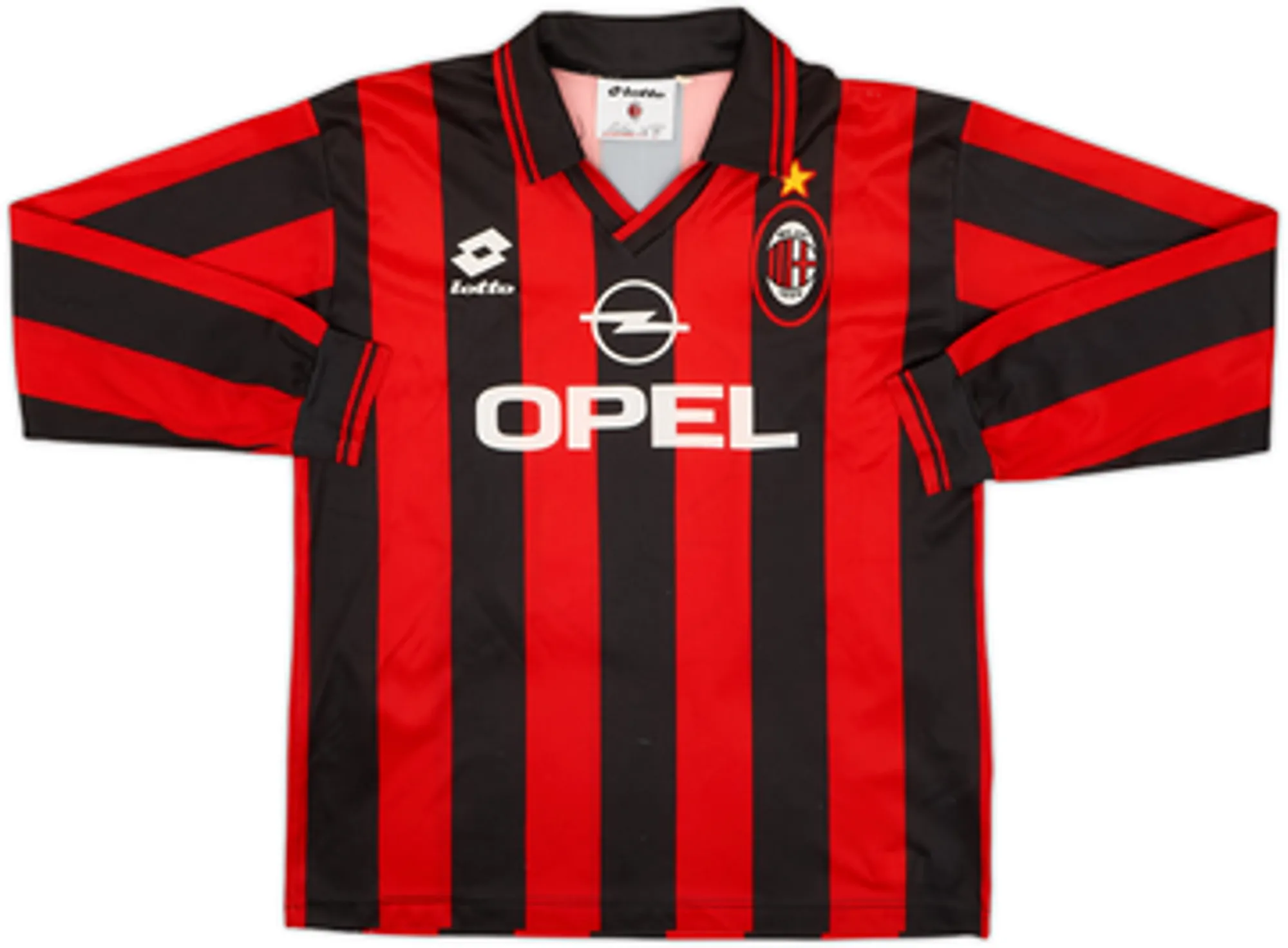 1995-96 AC Milan Home L/S Shirt Weah #9 - 9/10 - (XL.Boys)