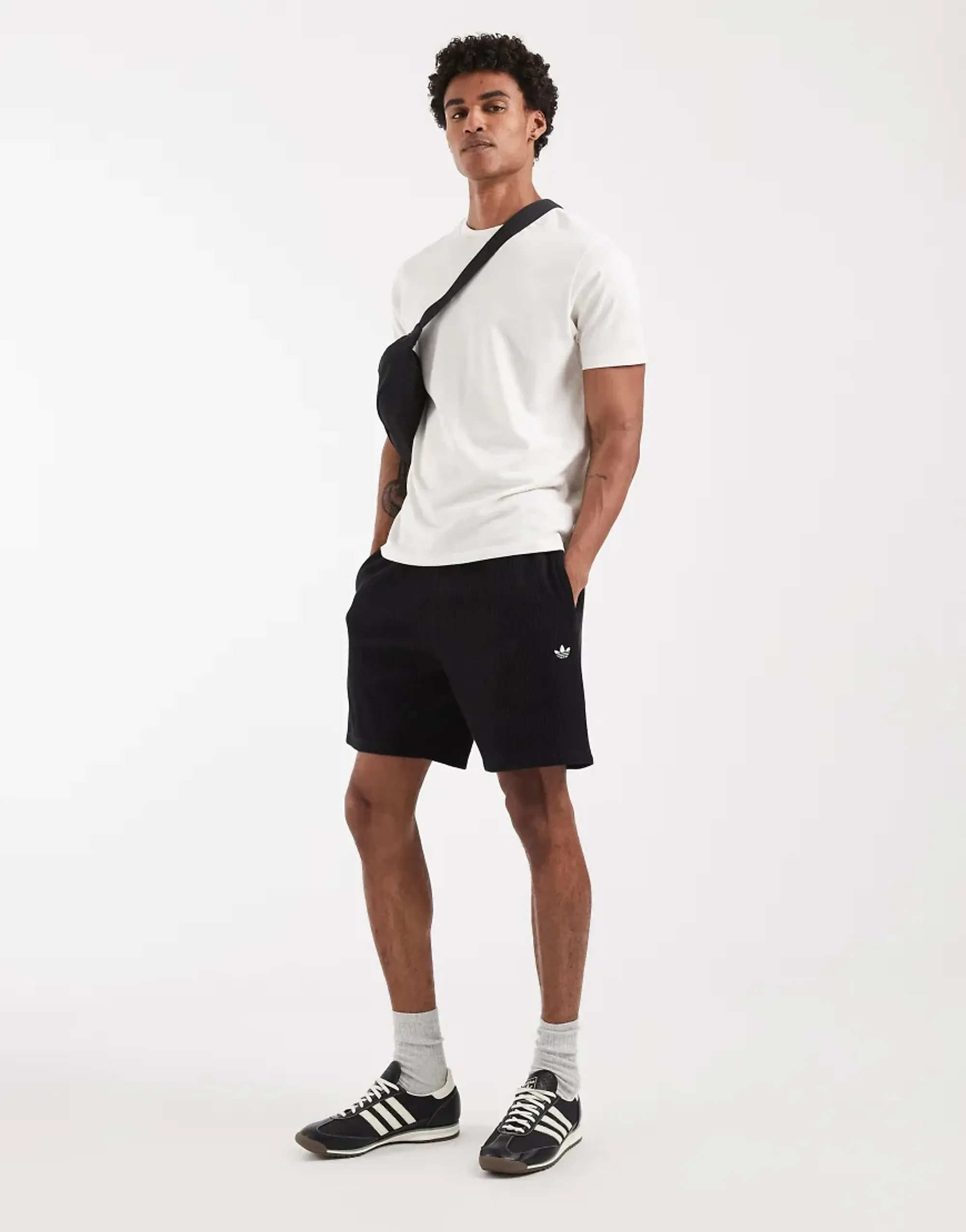 Adidas Originals Trefoil Essentials Waffle Shorts In Black