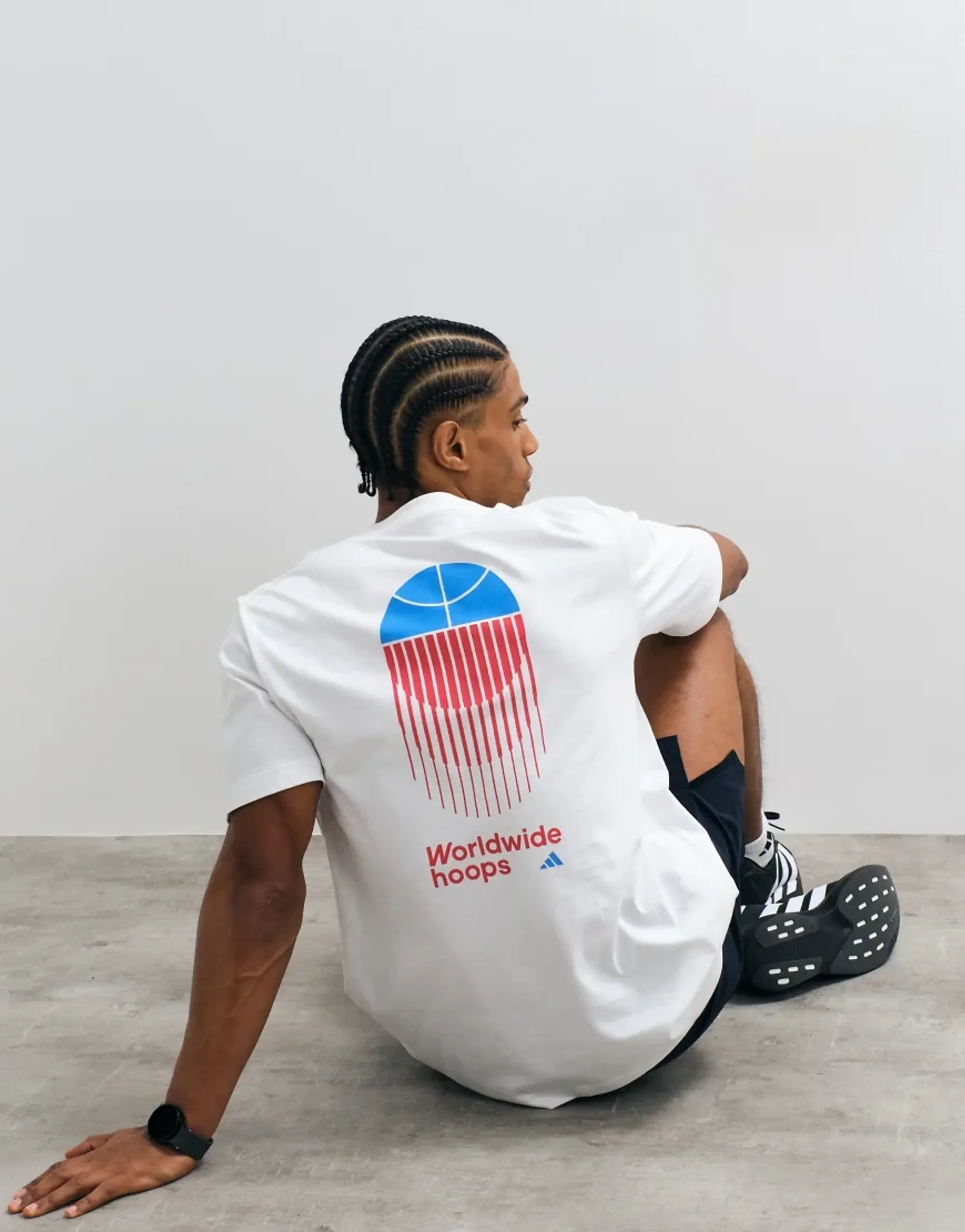 Adidas Training T-Shirt With Hoops Back Print In White