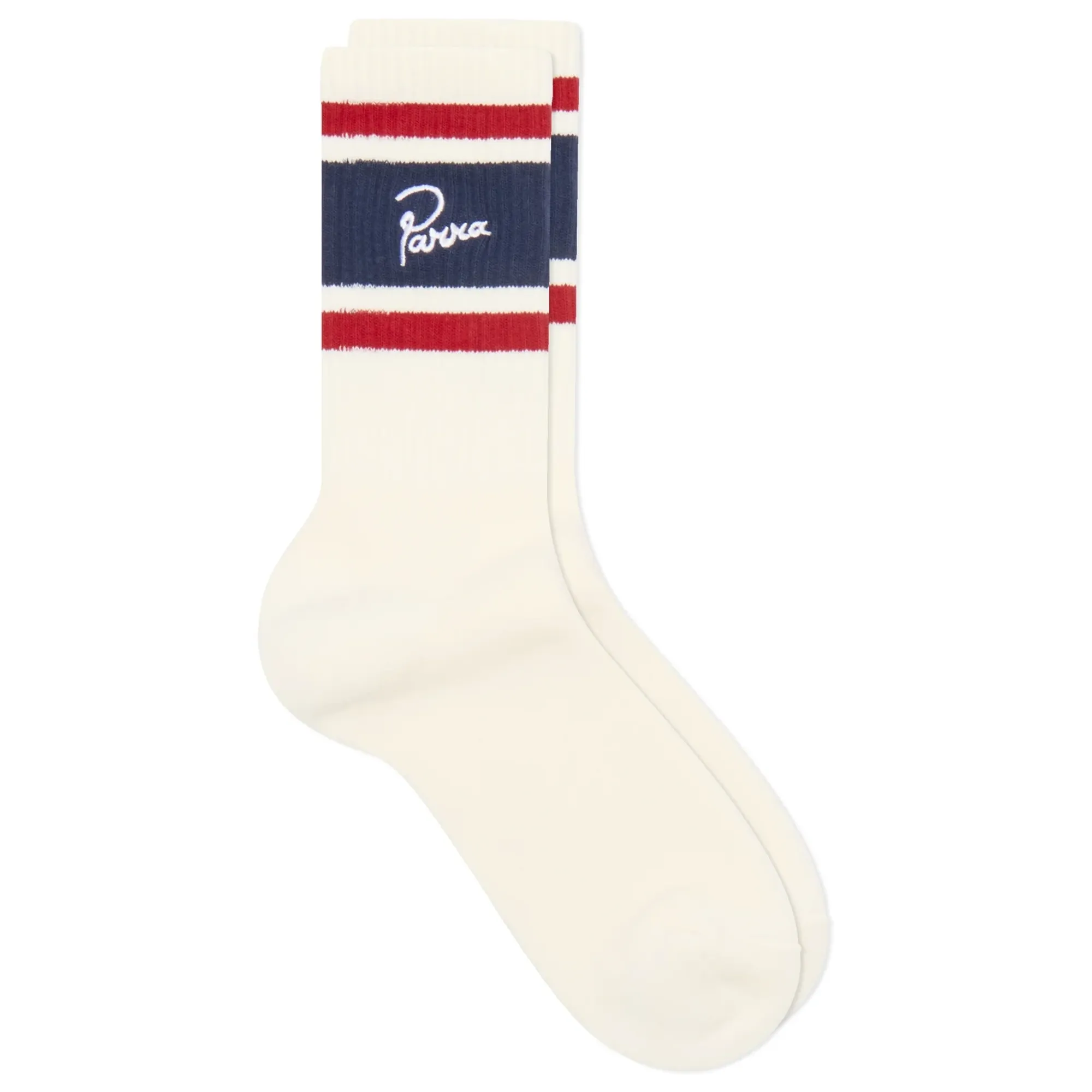 By Parra Men's Signature Striped Crew Socks White/Navy