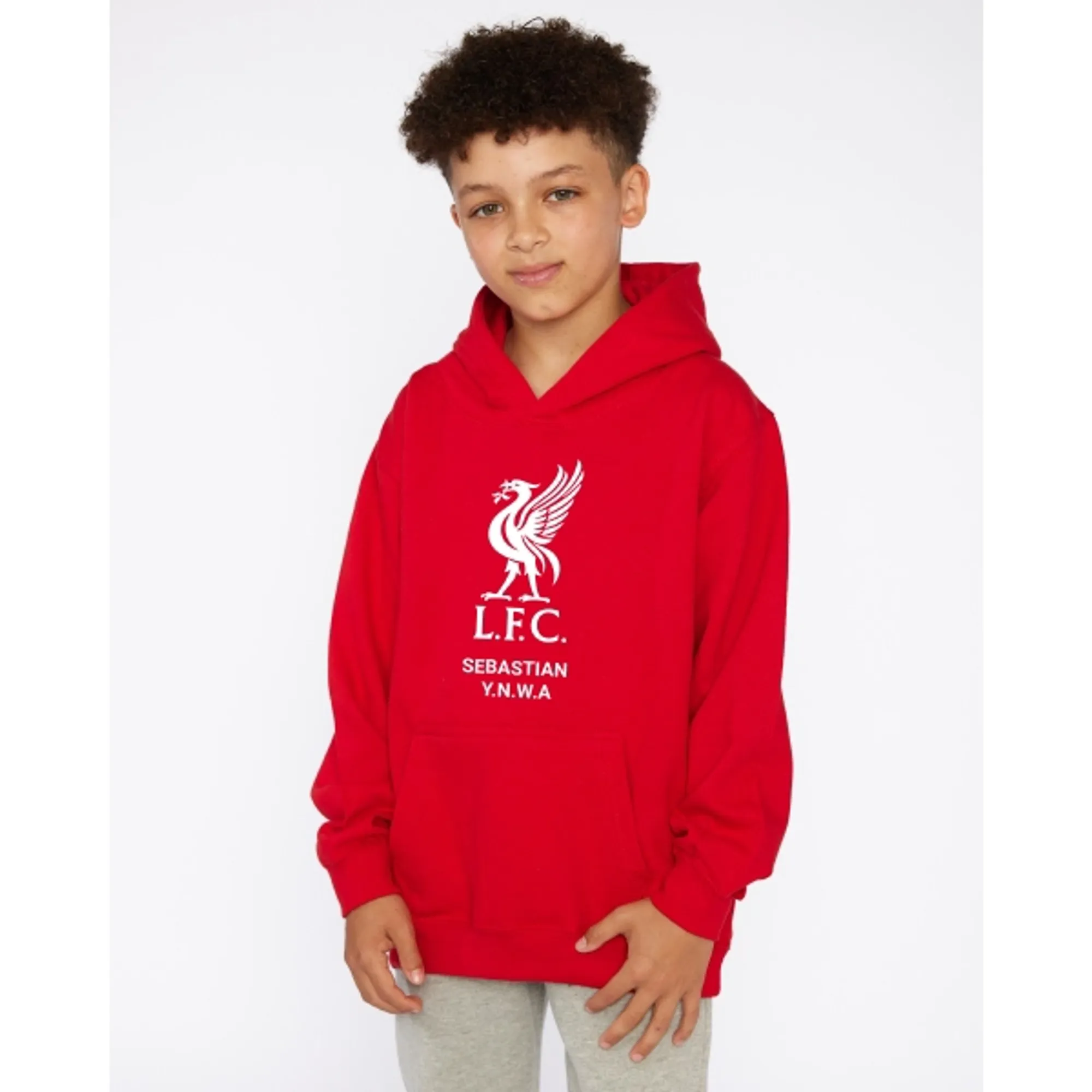 LFC Junior White Liverbird Personalised Red Hoody