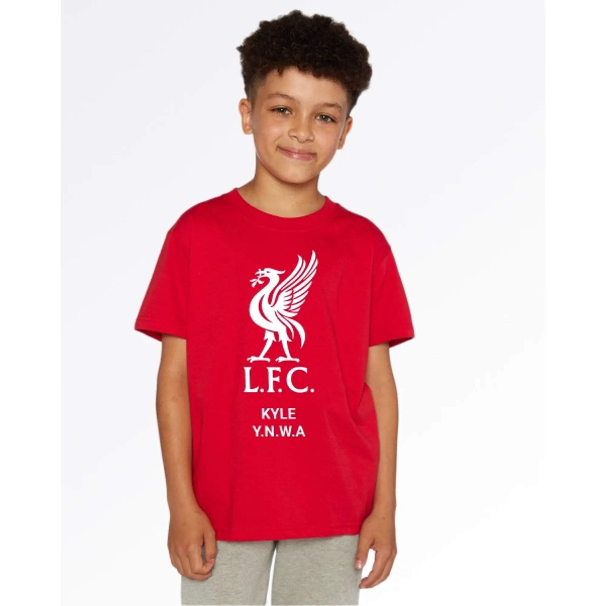 LFC Junior White Liverbird Personalised Red Tee