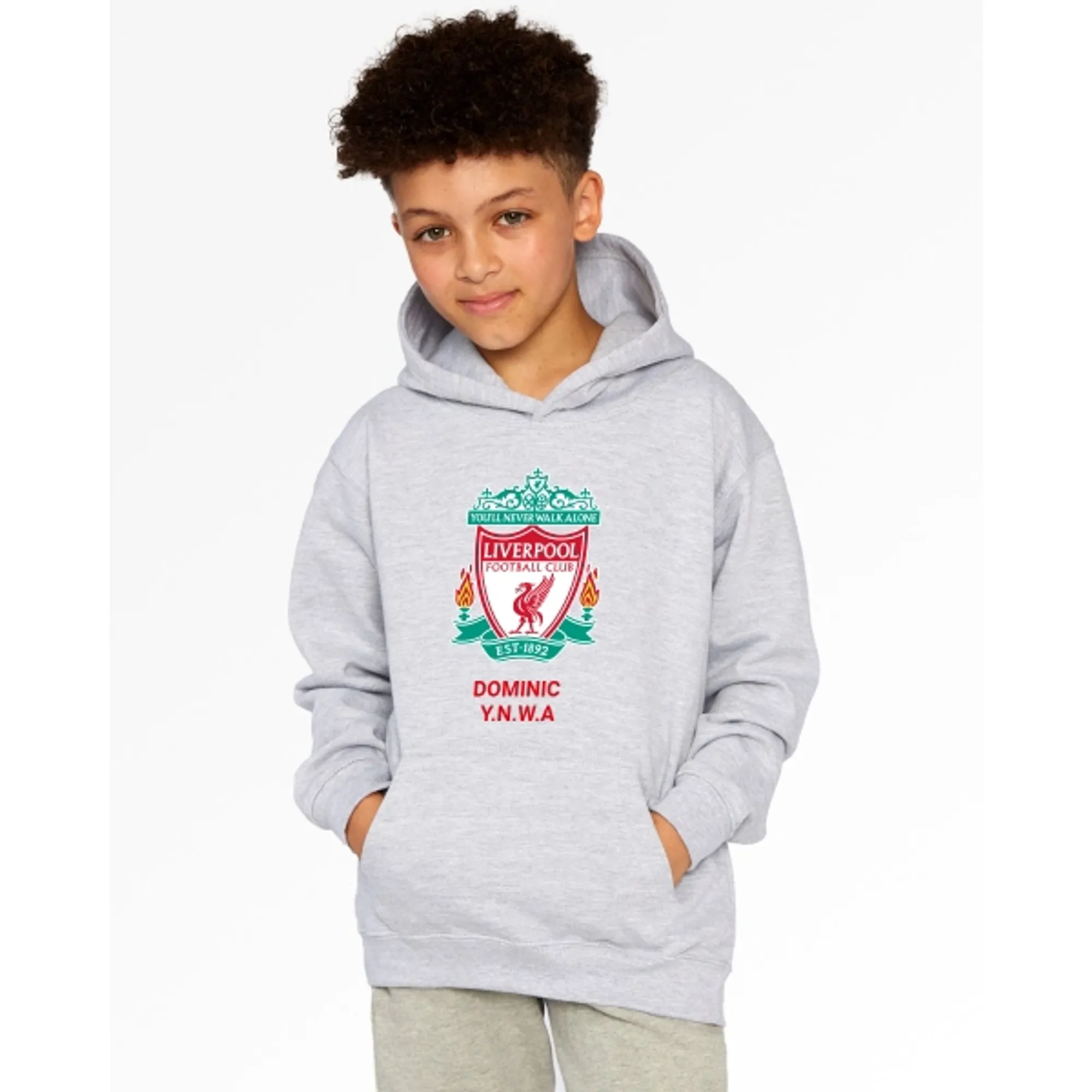 LFC Junior Crest Personalised Grey Hoody
