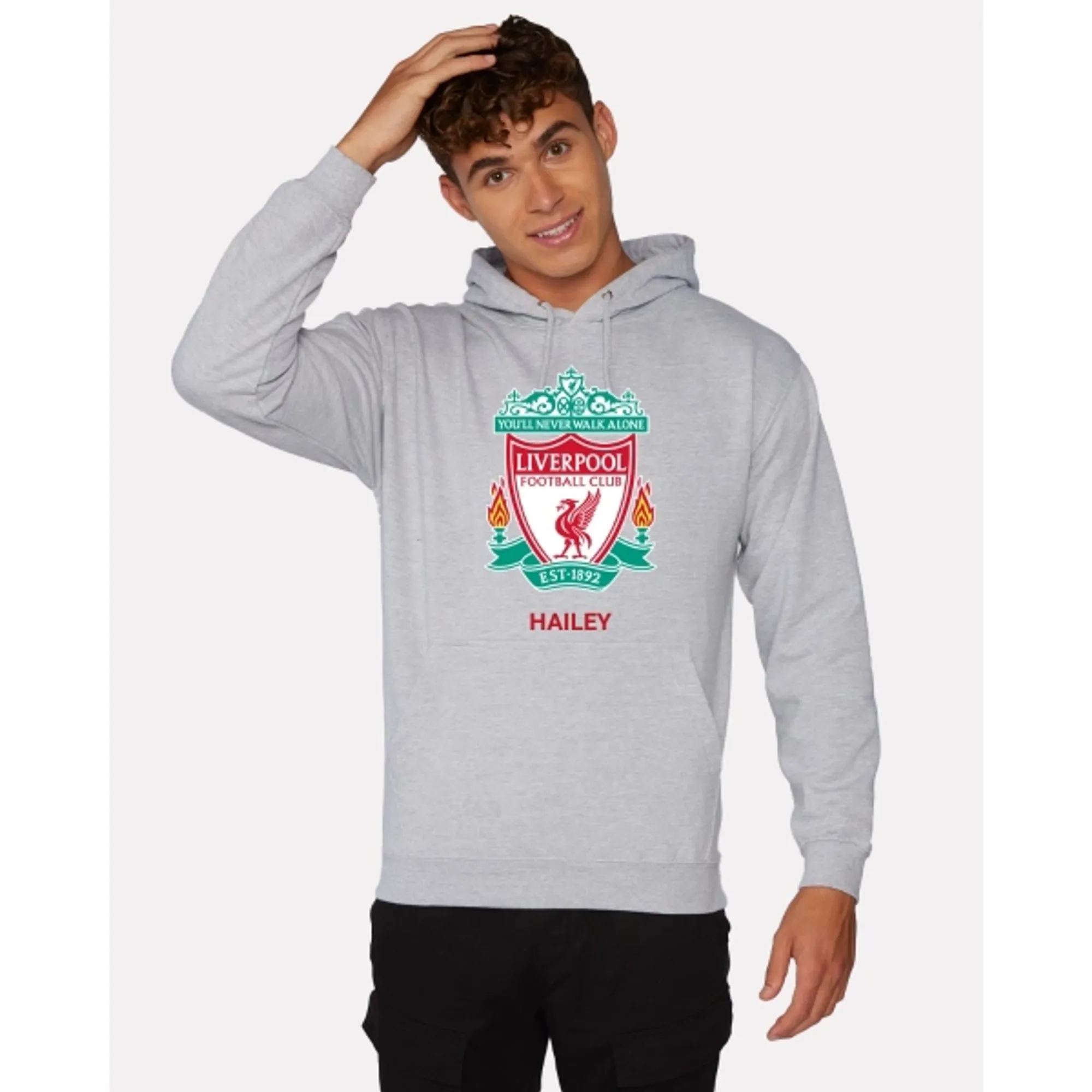 LFC Crest Personalised Grey Hoody