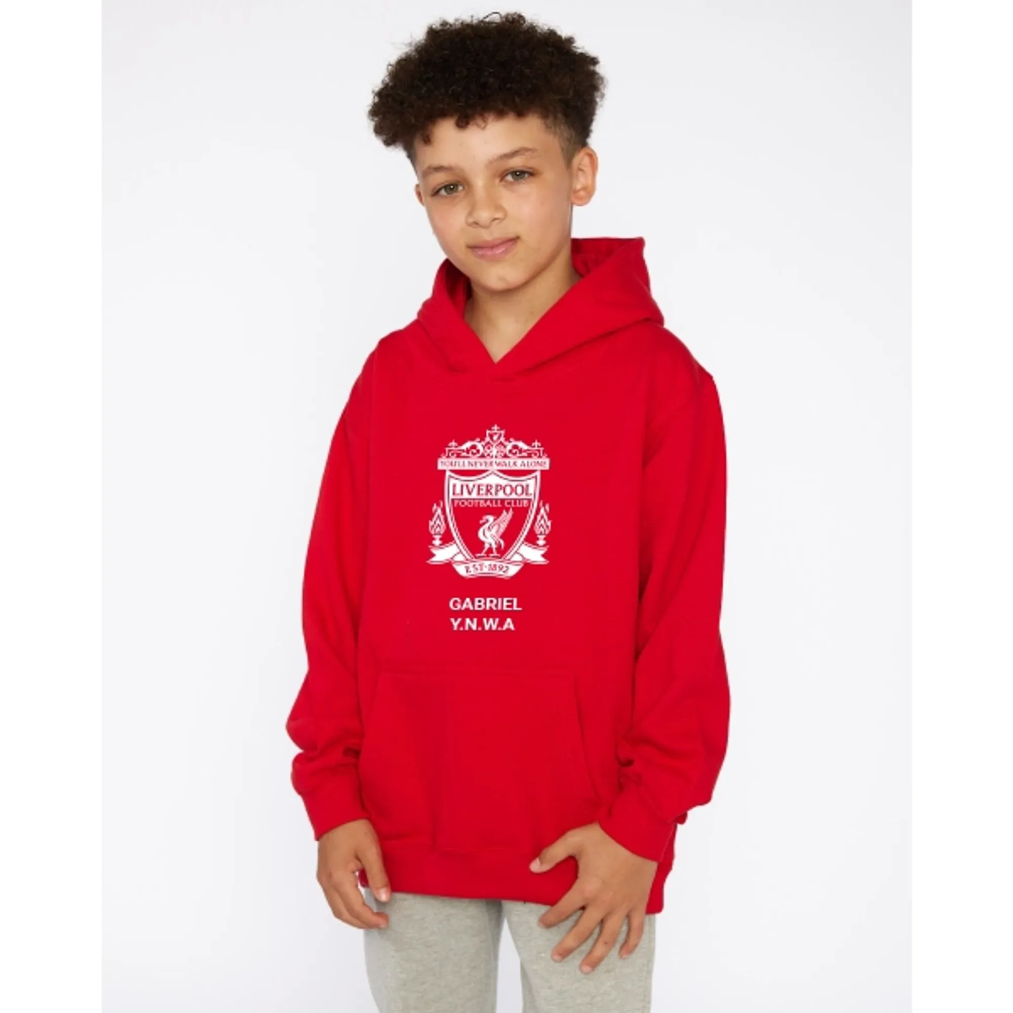 LFC Junior White Crest Personalised Red Hoody
