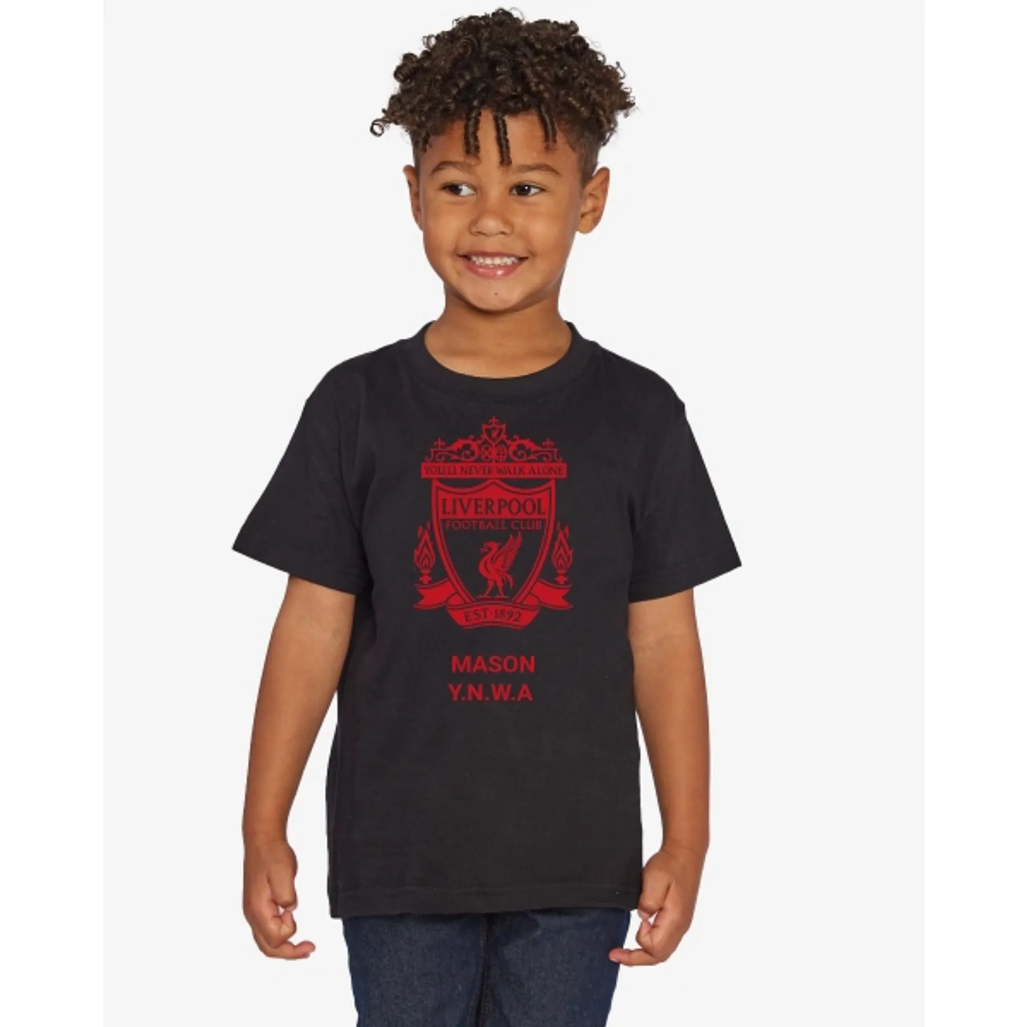 LFC Junior Red Crest Personalised Black Tee