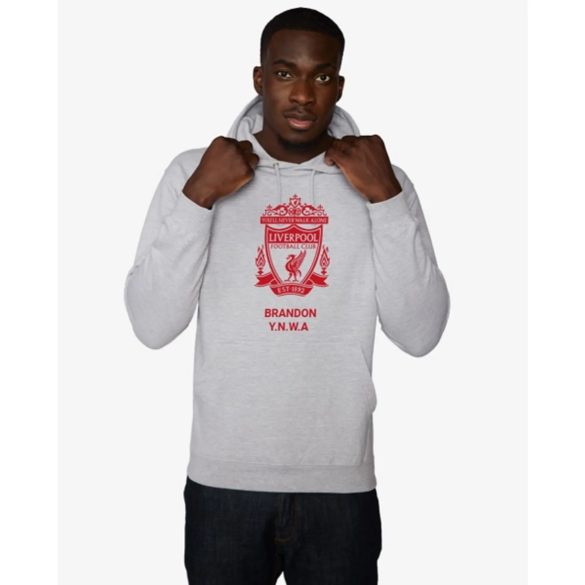 LFC Red Crest Personalised Grey Hoody