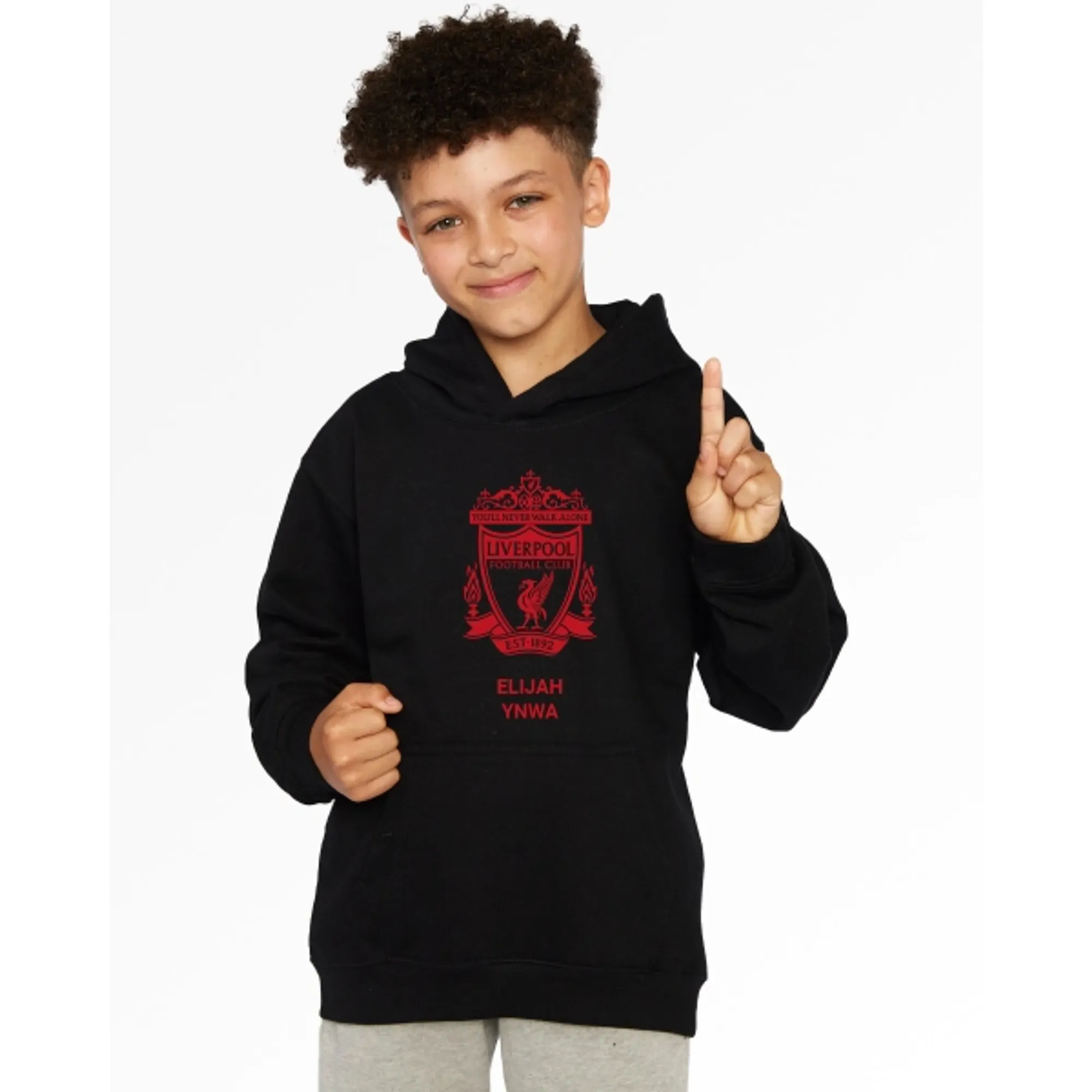 LFC Junior Red Crest Personalised Black Hoody