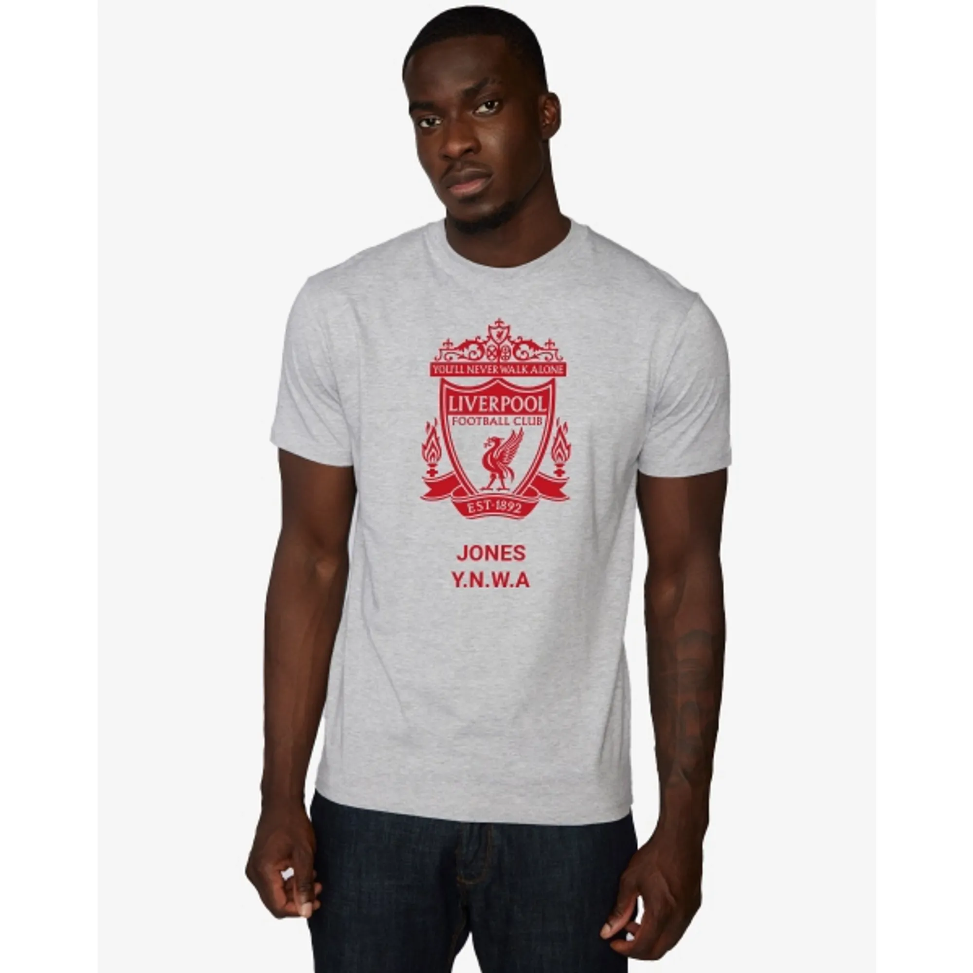 LFC Red Crest Personalised Grey Tee