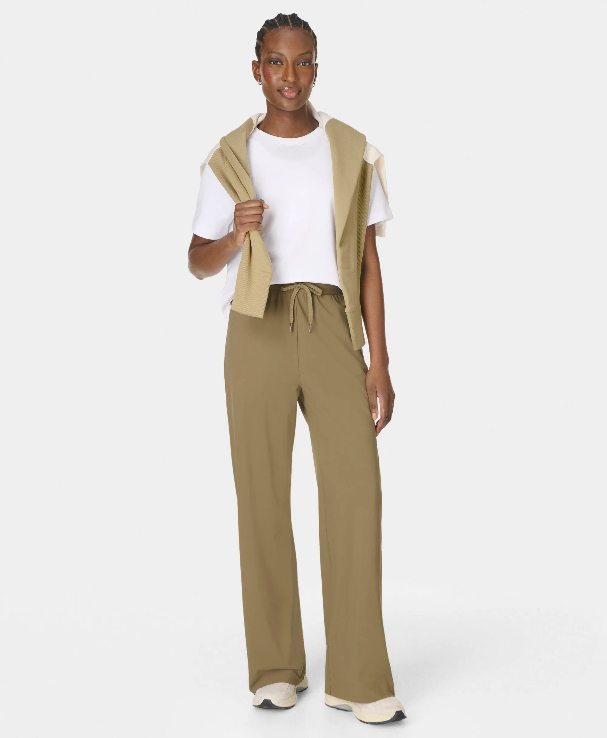 Sweaty Betty Explorer Side Stripe Wide Leg Trousers, Green, Women's M