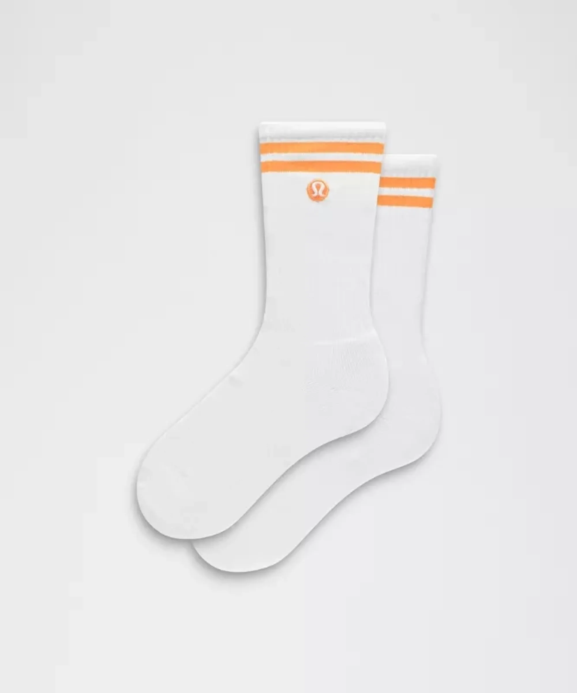 lululemon – Daily Essential Crew Socks Stripe – Color White/Orange – Size Large