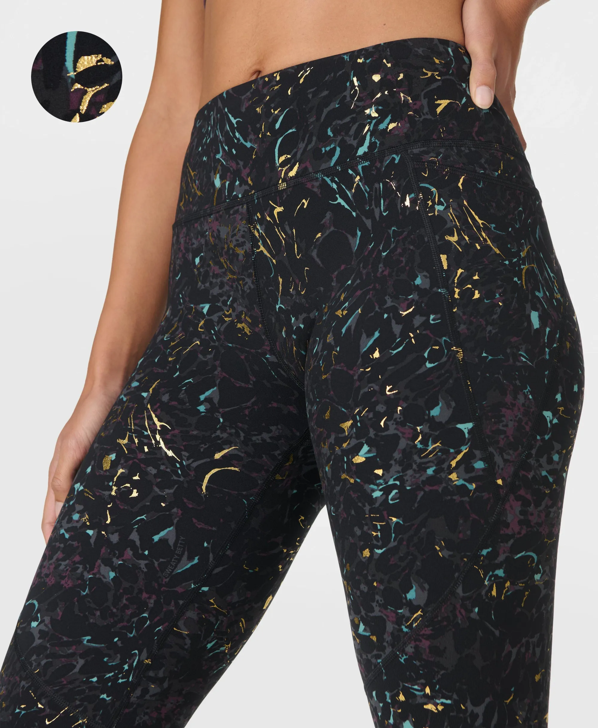 Sweaty Betty Power Foil 7/8 Gym Leggings, Black, Women's XS