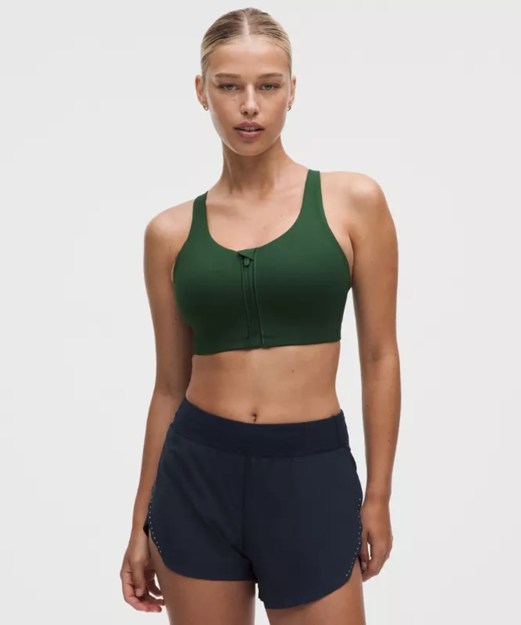 lululemon – Women's Energy Zip-Front Sports Bra High-Support, B-G Cups – Color Green – Size 32DDD