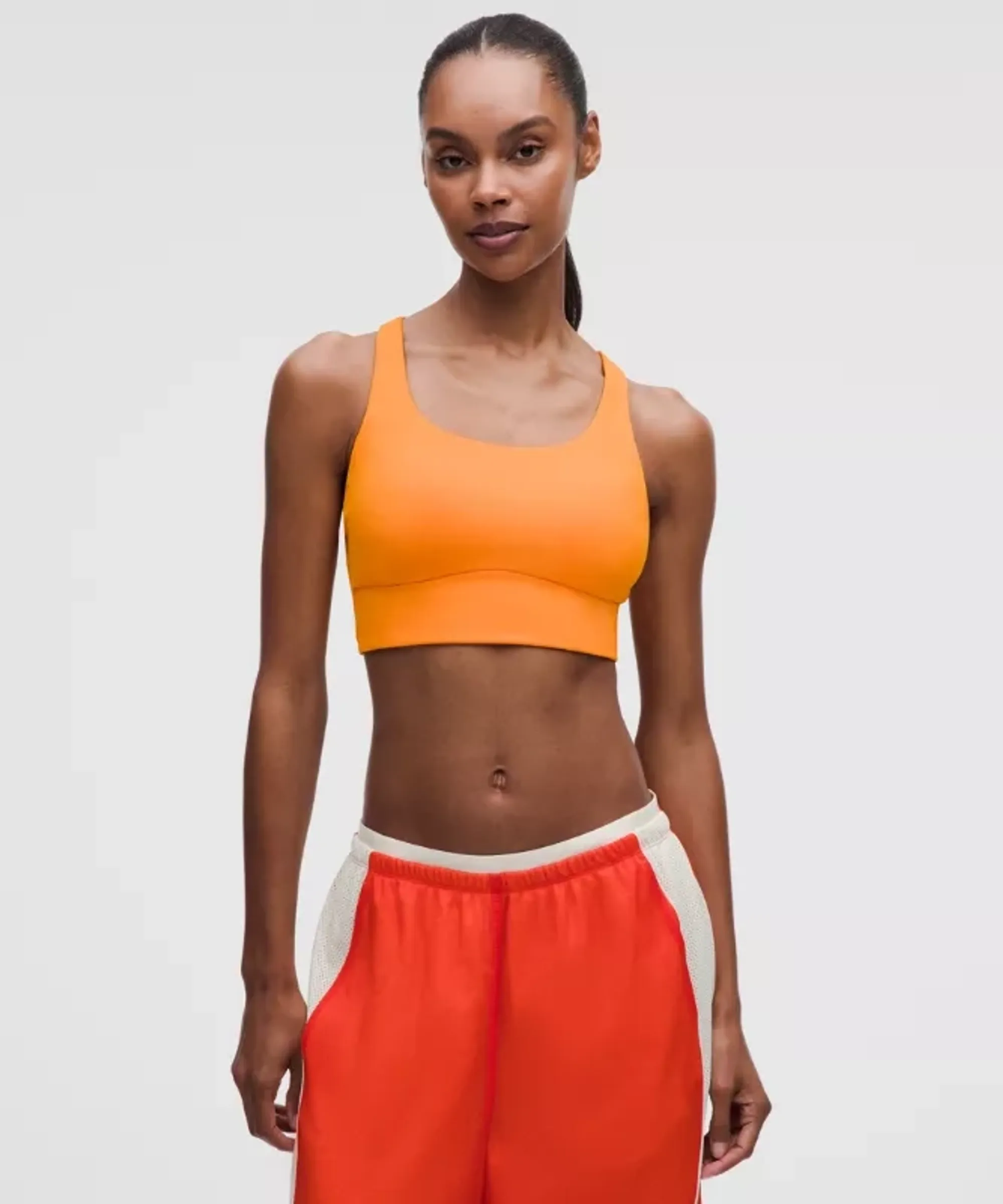 lululemon – Women's Energy Longline Sports Bra Medium Support, B-D Cups Evolve – Color Orange – Size XL