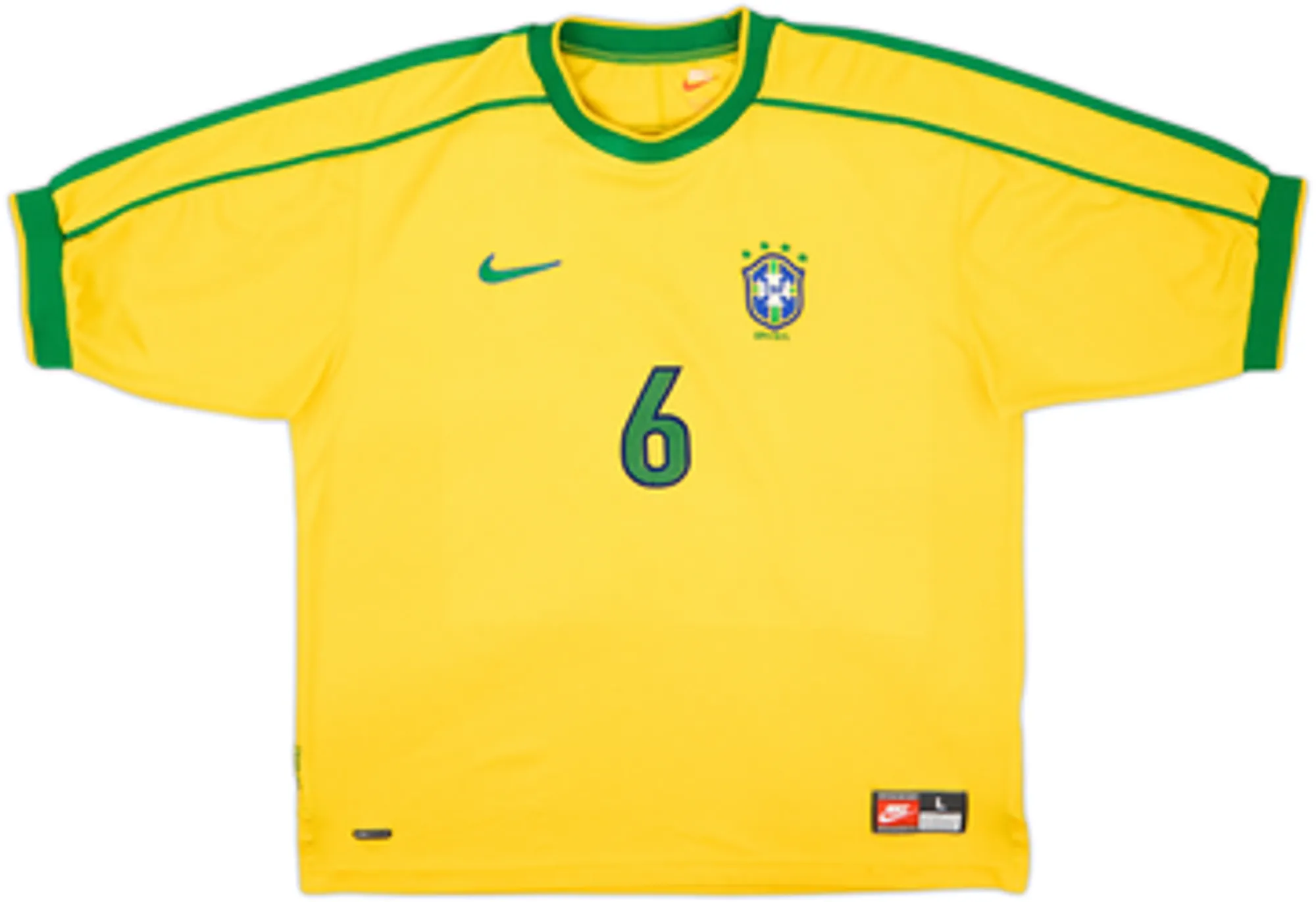 1998-00 Brazil Home Shirt R.Carlos #6 - 8/10 - (L)