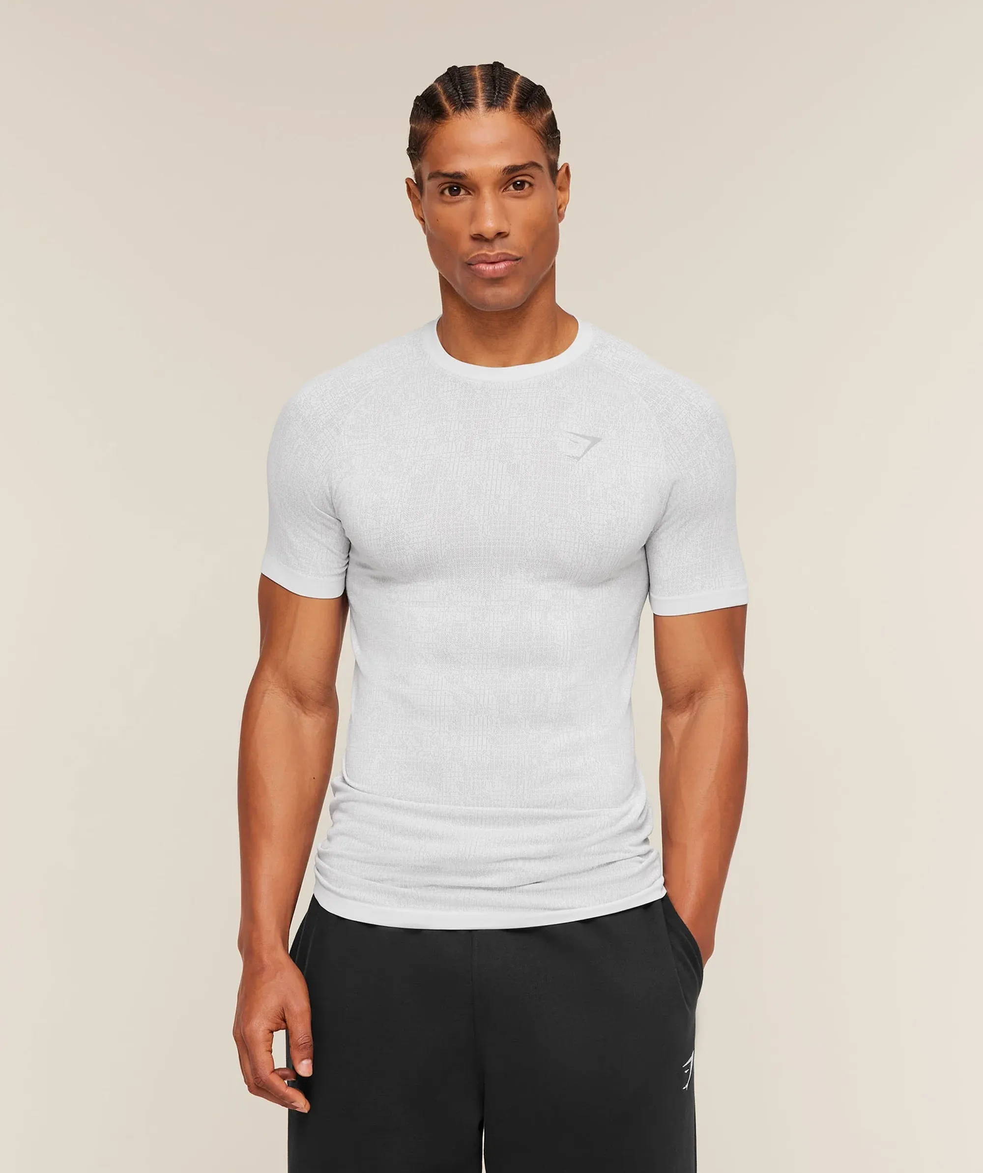 Gymshark Geo Seamless Grid T-Shirt - White/Silver Grey