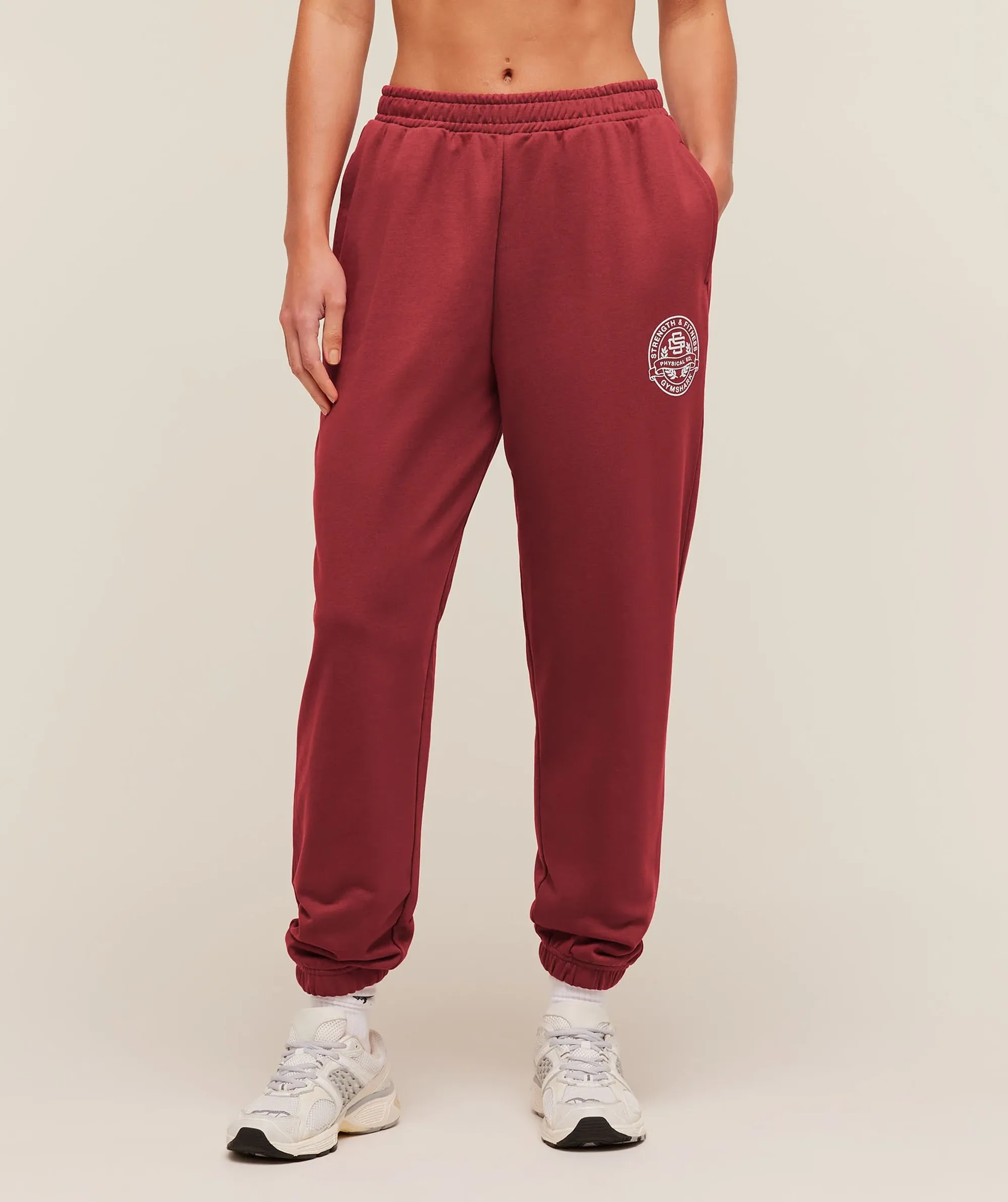 Gymshark Strength and Fitness Crest Graphic Joggers - Athletic Burgundy