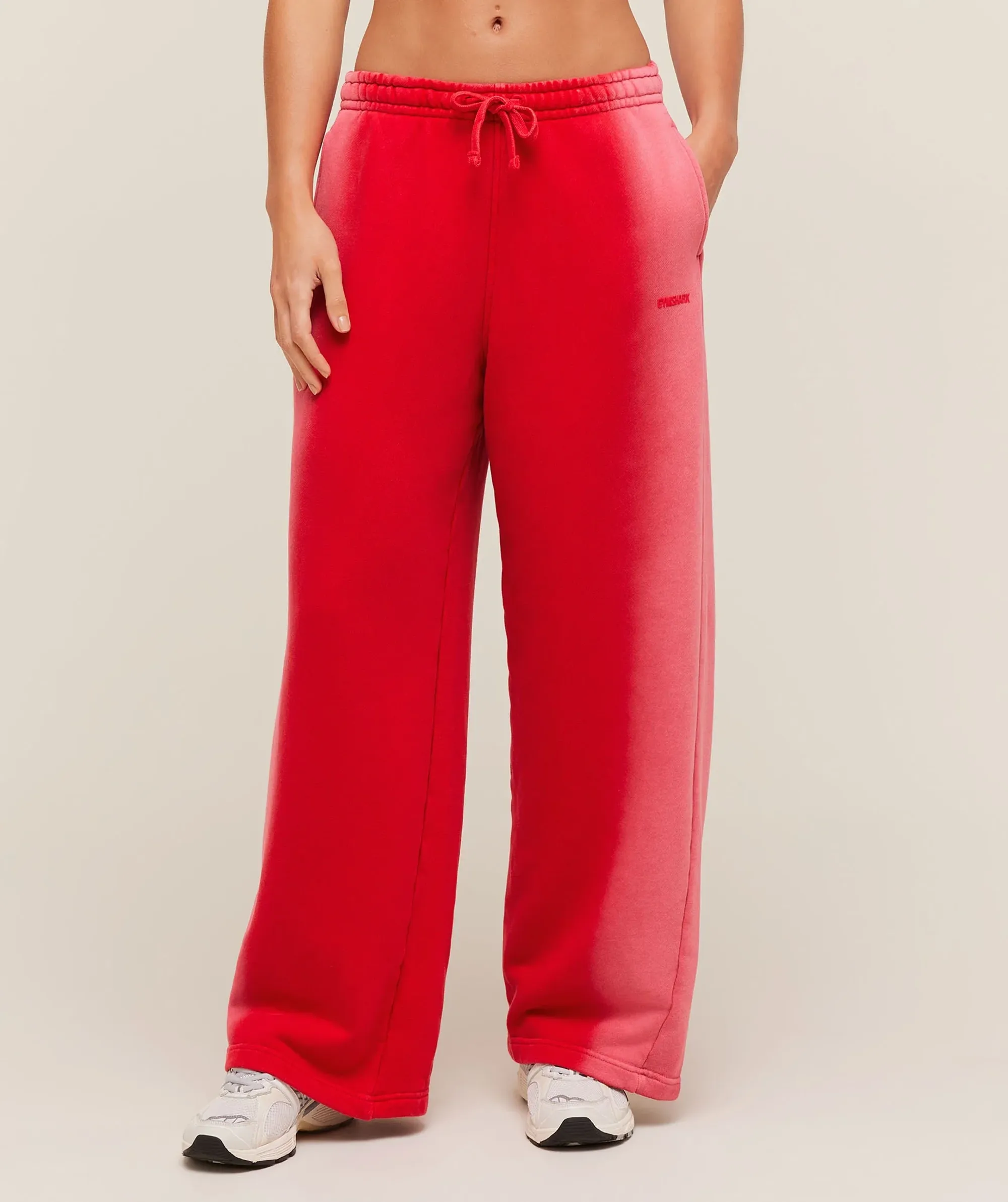 Gymshark Pump Washed Straight Leg Joggers - Carmine Red/Soft White/Wash