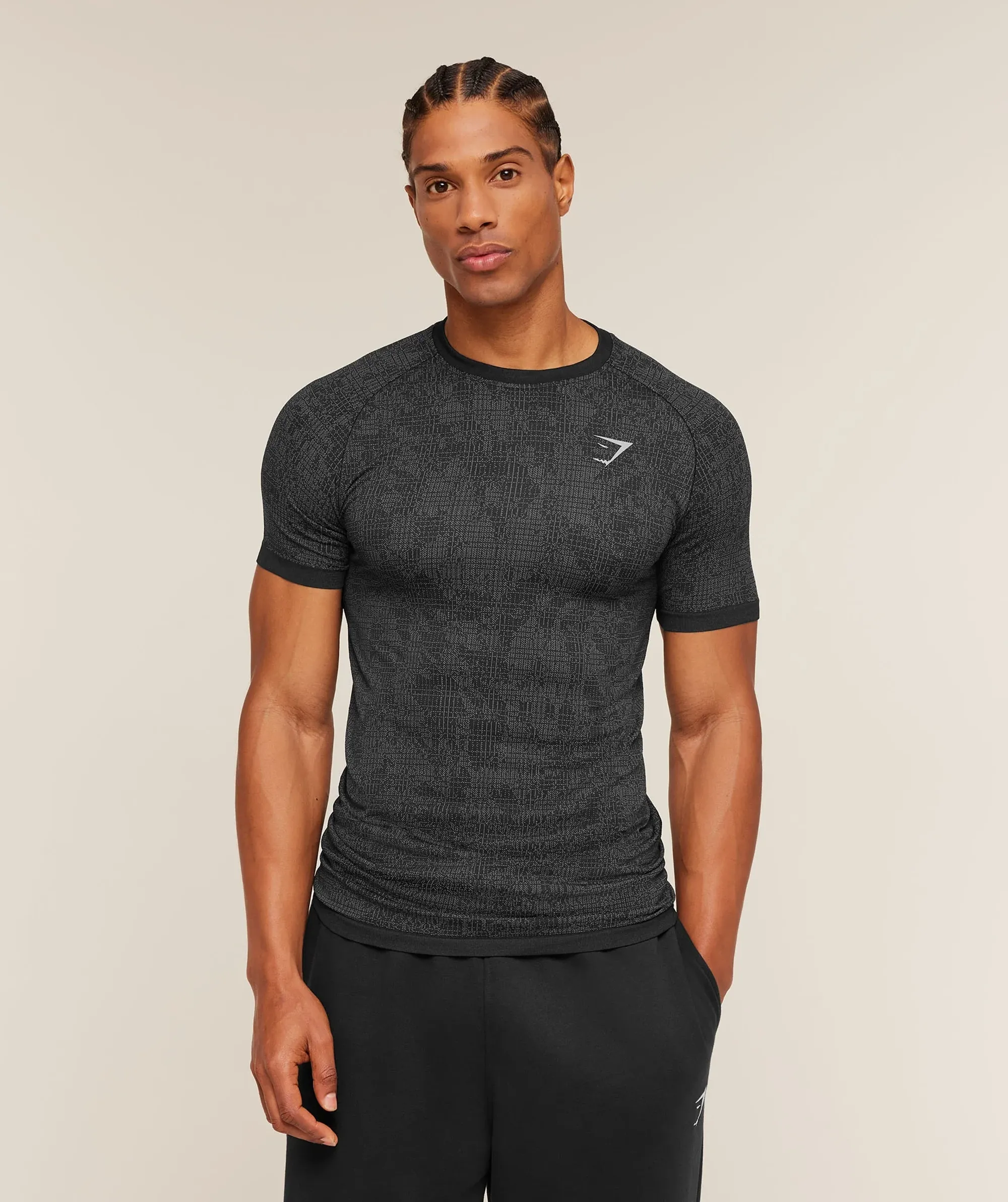 Gymshark Geo Seamless Grid T-Shirt - Black/Smokey Grey