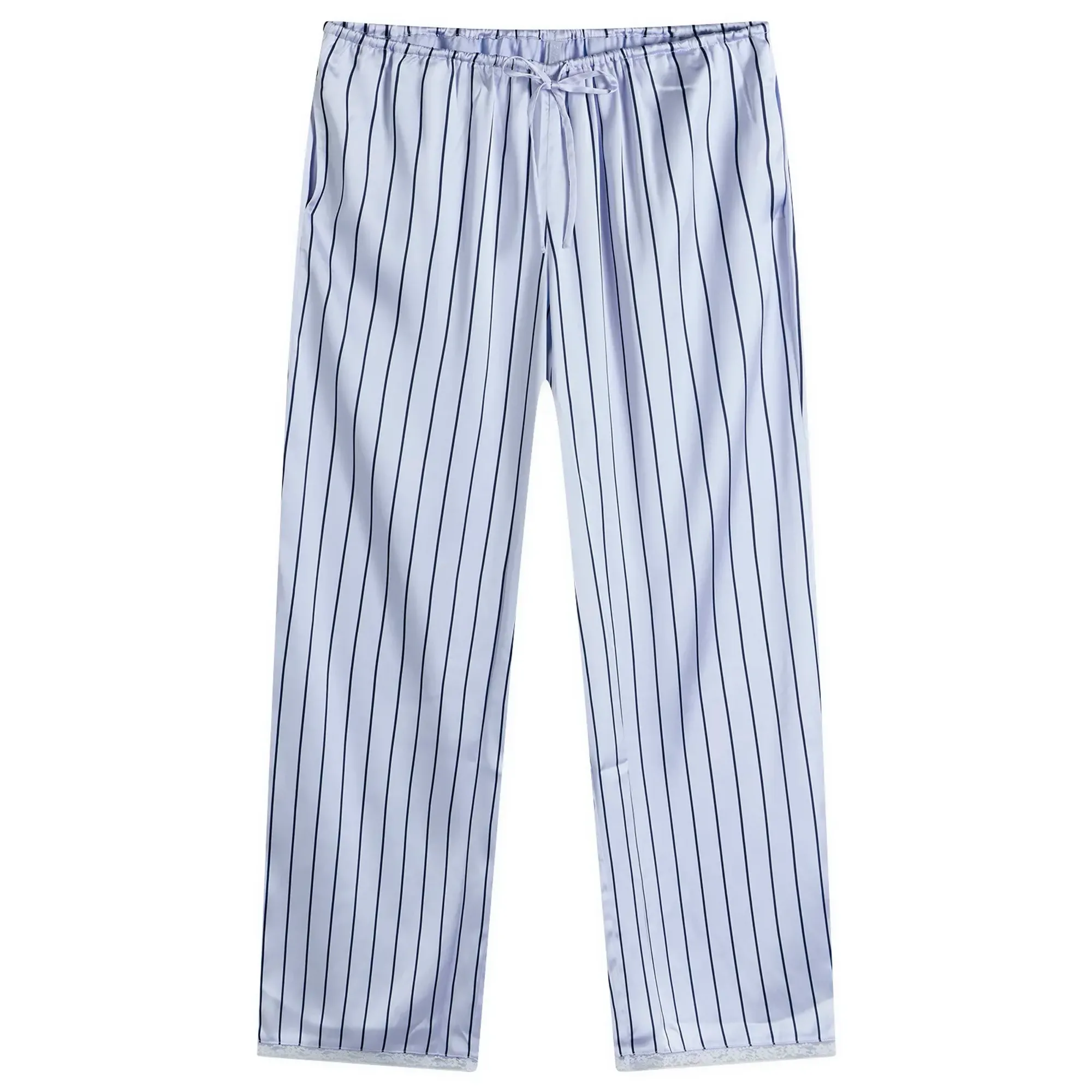 SKIMS Women's Woven Shine Pant With Lace Powder Blue Stripe