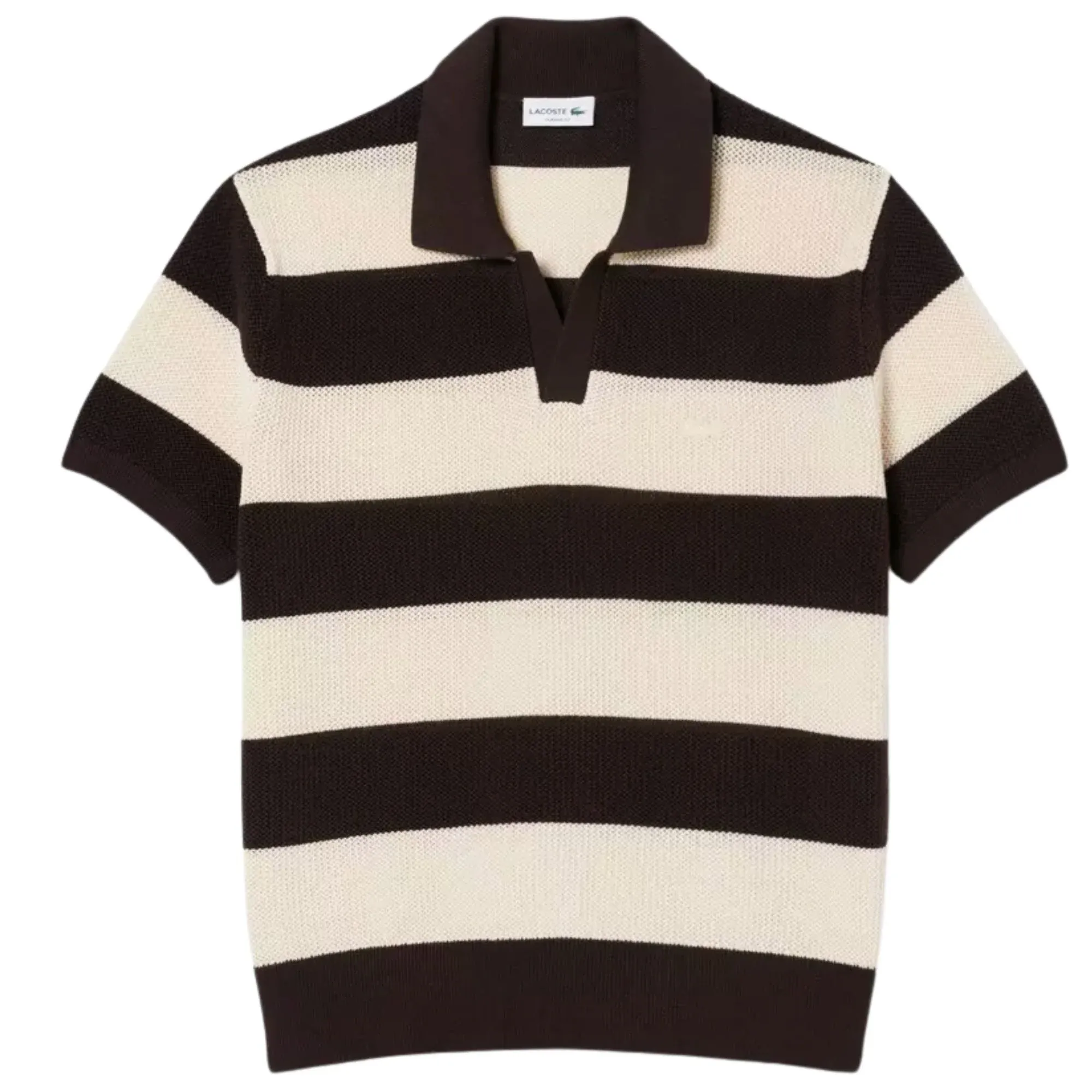 Lacoste Short Sleeved Striped Polo Collar Sweater - Beige Size 4 / UK Size  M