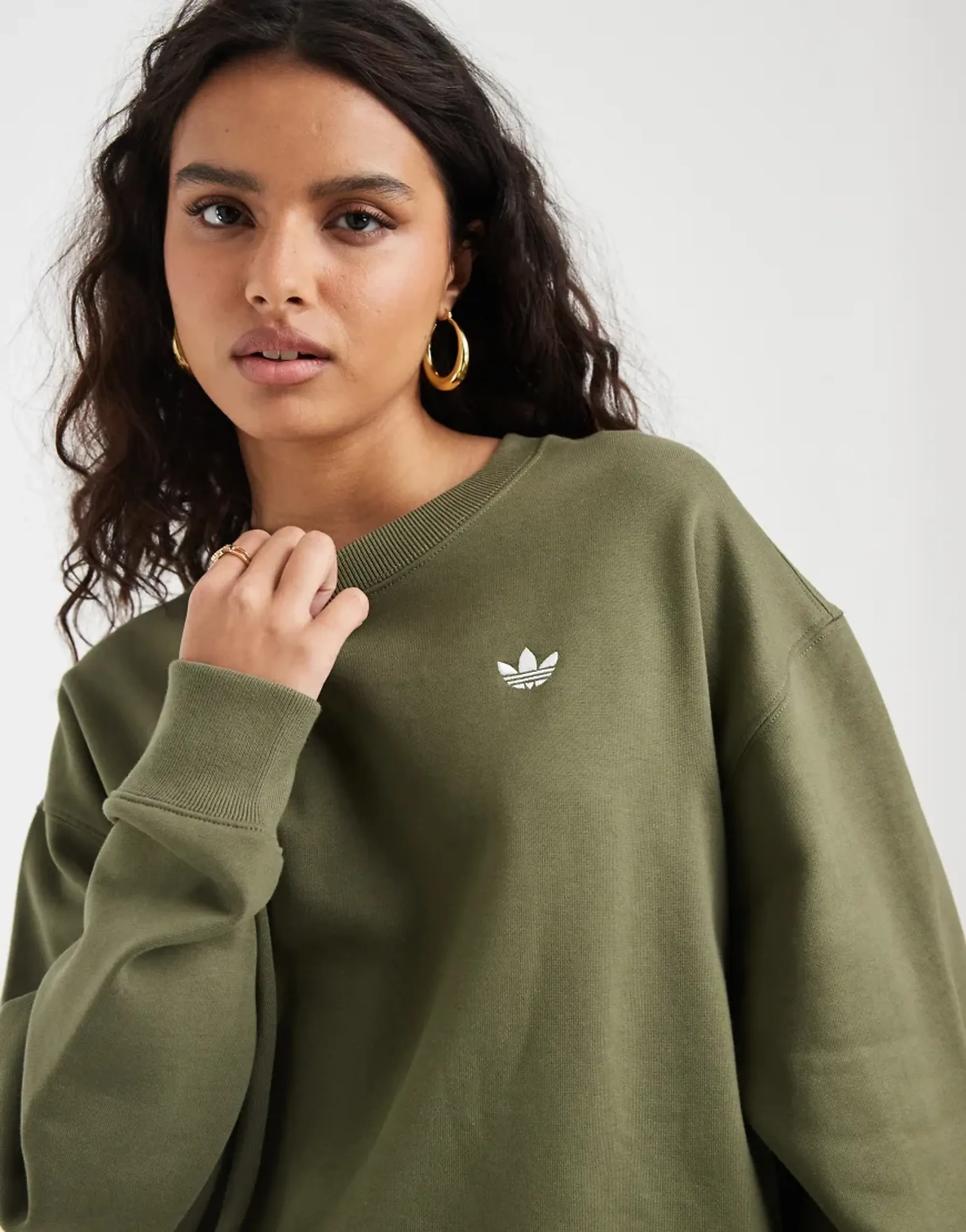 Adidas Originals Essential Oversized Sweatshirt In Olive Green