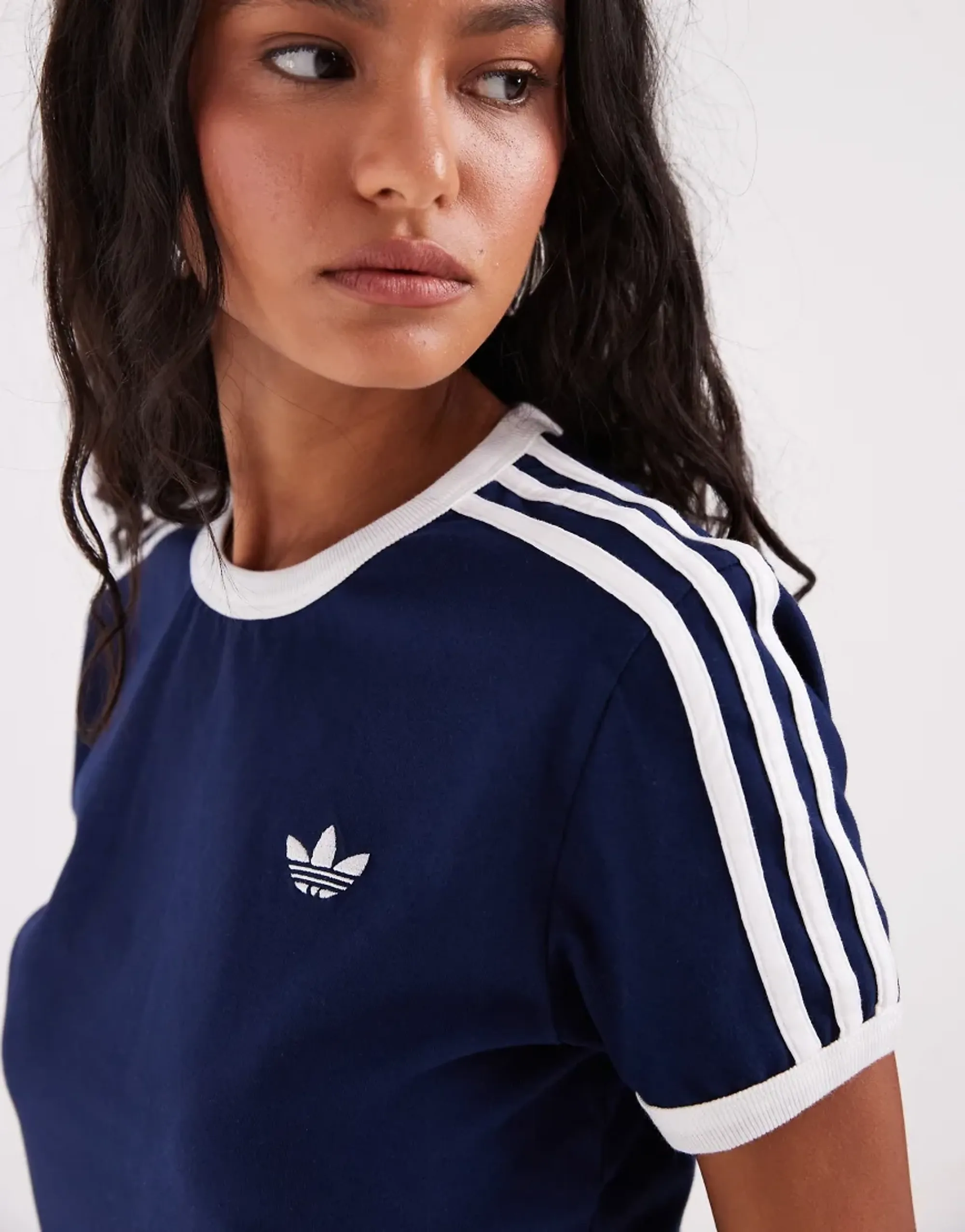 Adidas Originals Slim Fit Three Stripe T-Shirt In Navy