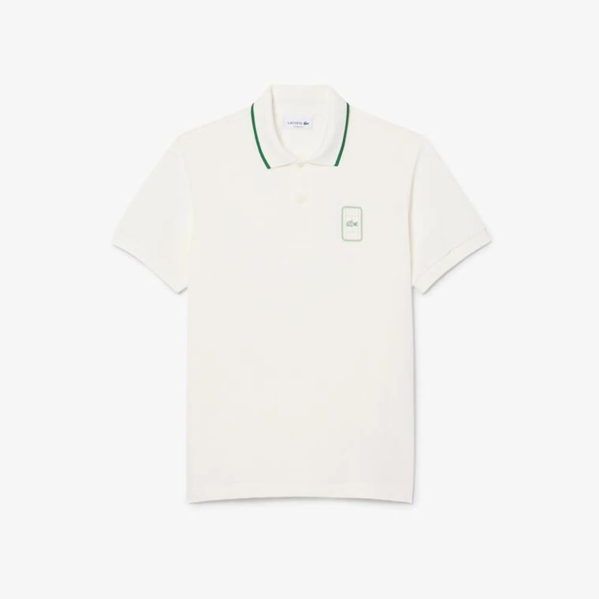 Lacoste Classic Fit Printed Piqué Polo Shirt - Blanc / Vert