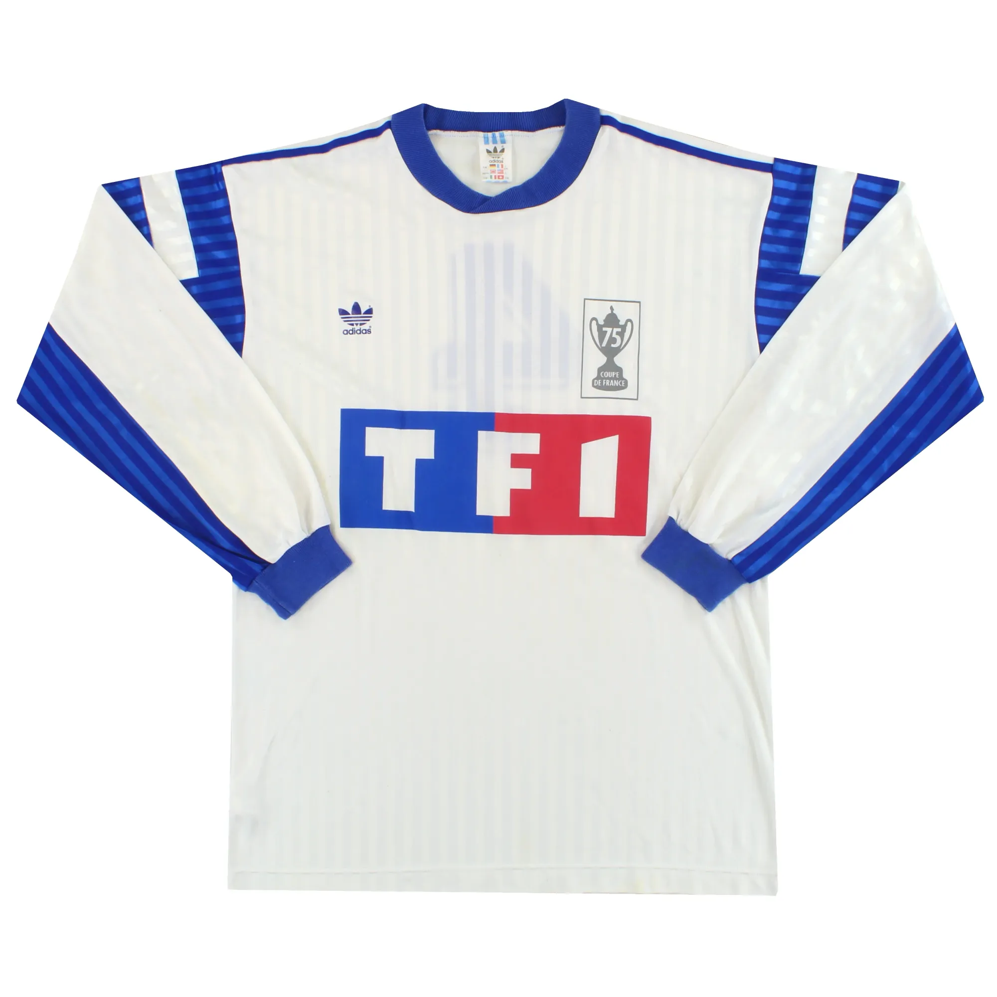 1991-92 AJ Auxerre adidas Coupe de France Home Shirt #4 L/S L - Auxerre / Excellent 