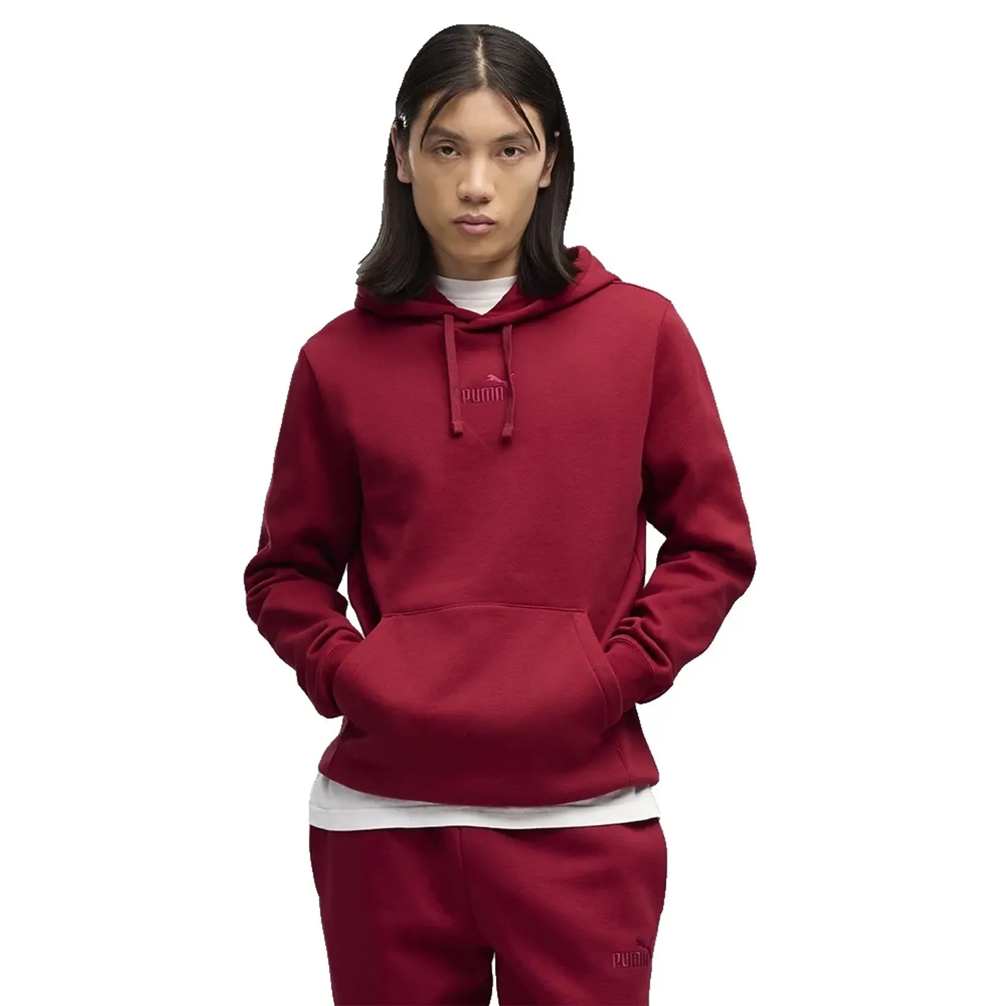 PUMA Essentials No.1 Logo Fleece Hoodie Men in Red | Size Large