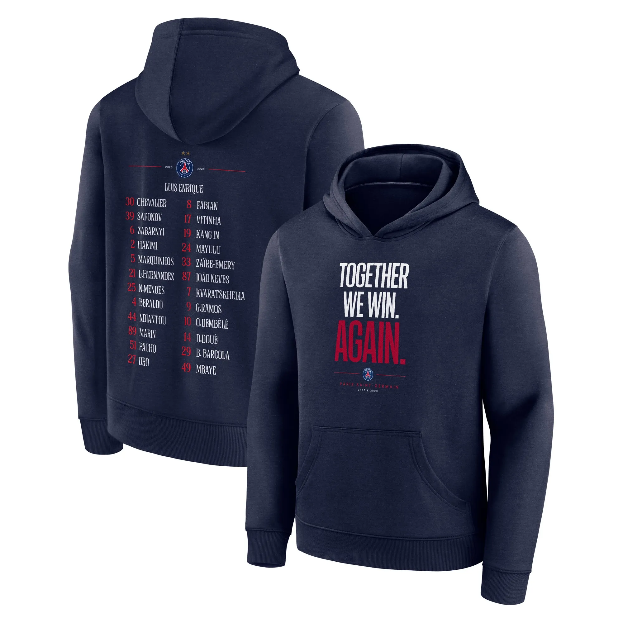 PSG European Champions Roster Graphic Hoodie - Navy - Kids