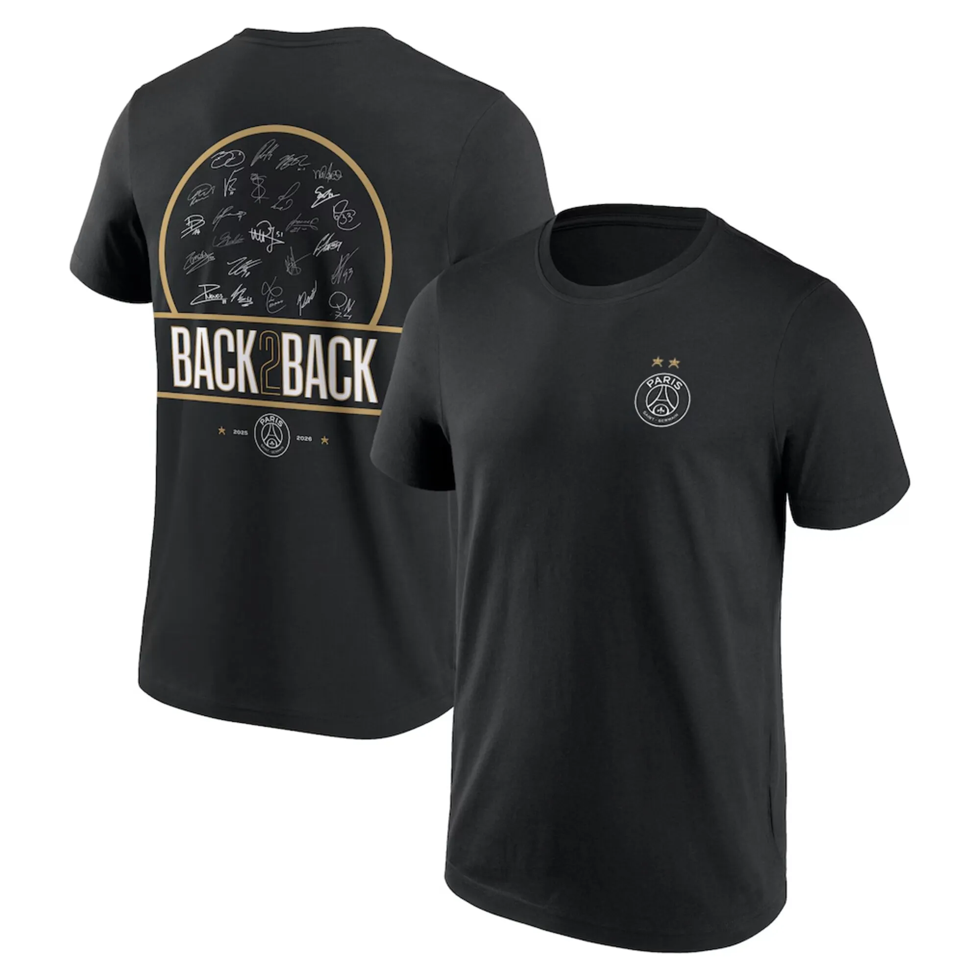 PSG European Champions Signature Roster Graphic T-Shirt - Black - Kids