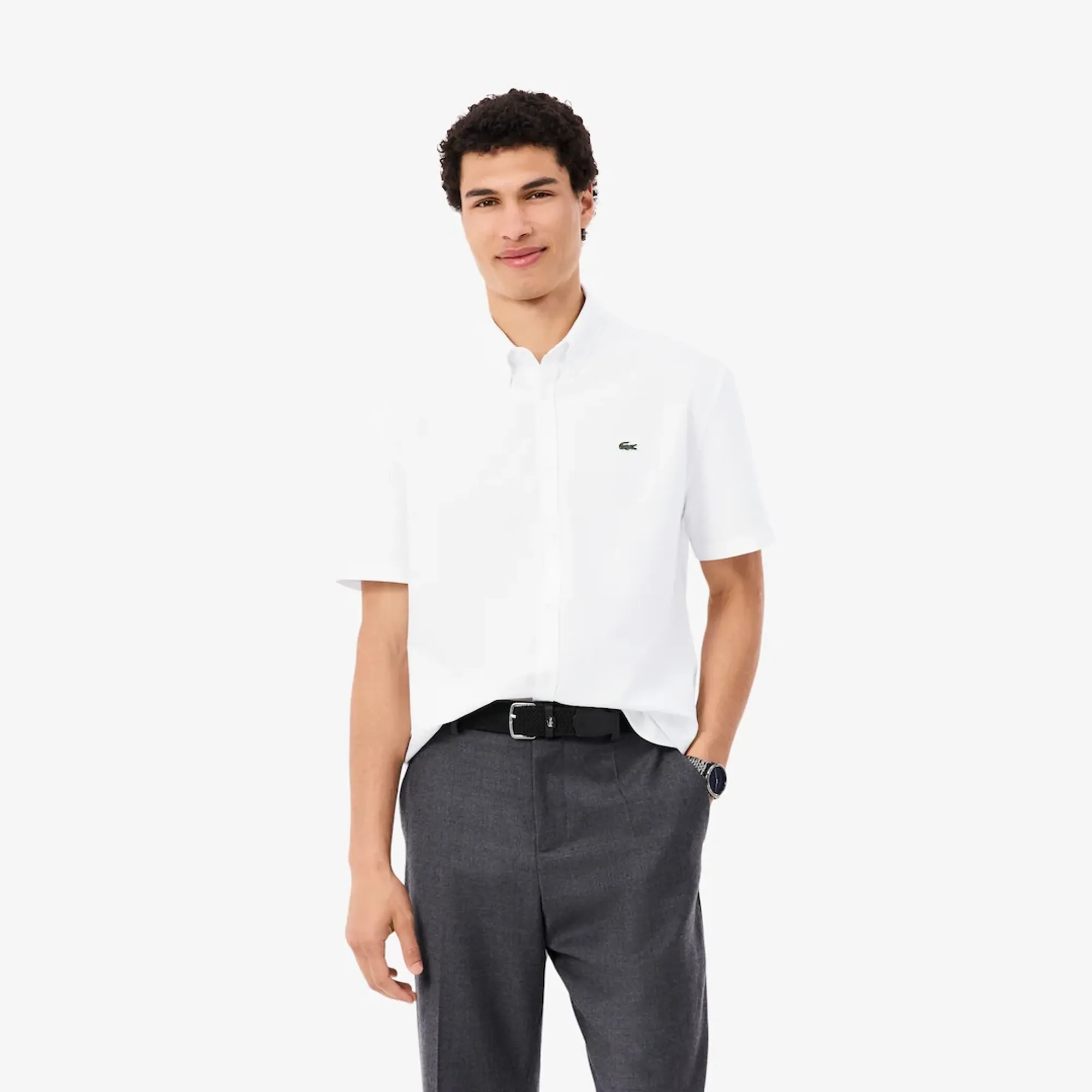 Lacoste Regular Fit Short-Sleeved Oxford Shirt - White