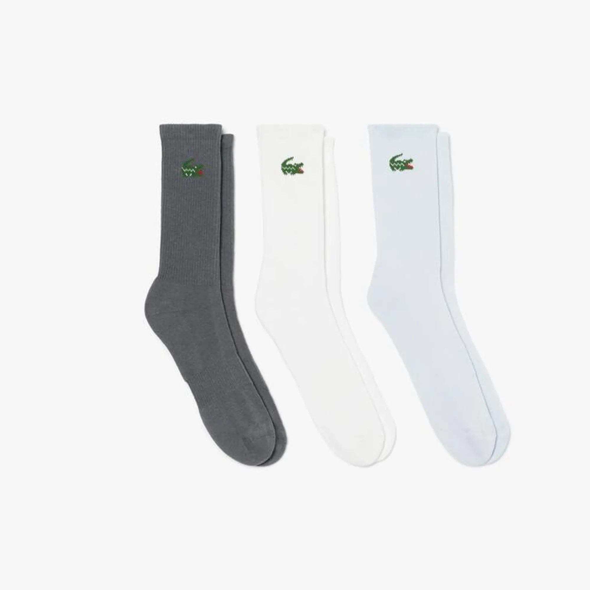 Lacoste 3-Pack Ribbed Socks - Blanc / Bleu Clair / Gris