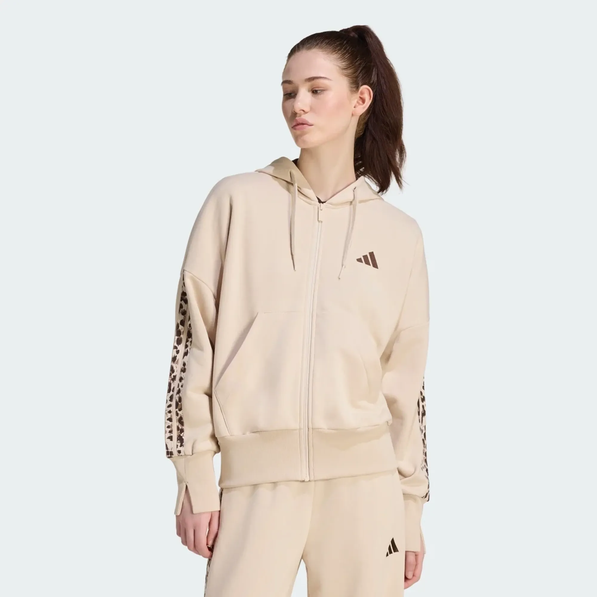 adidas Seasonal Essentials Animal Print 3-Stripes Full-Zip Hooded Track Top