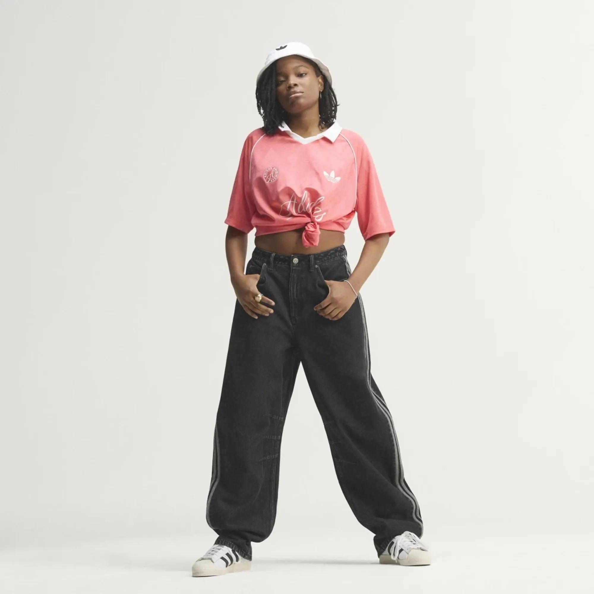 adidas HIGH RISE BARREL LEG DENIM PANT