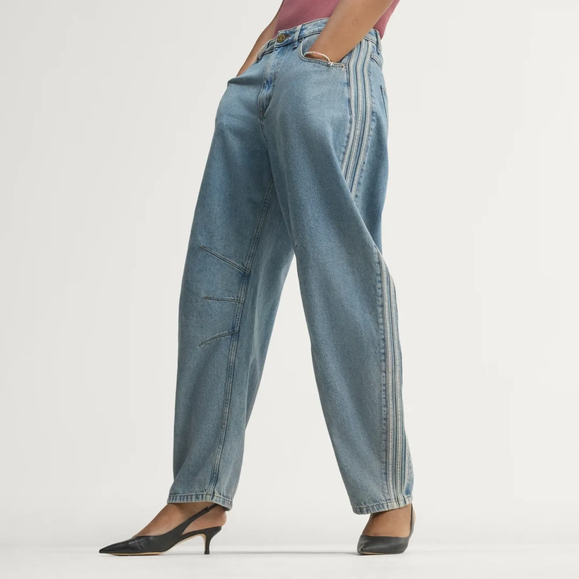 adidas HIGH RISE BARREL LEG DENIM PANT