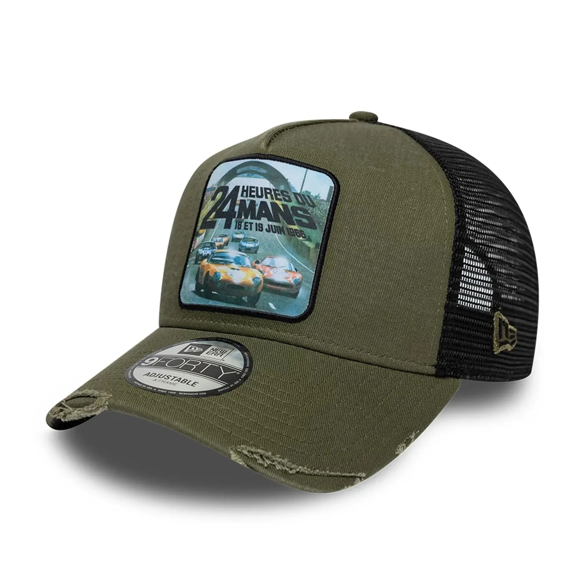 24HR Le Mans Washed Graphic Green 9FORTY A-Frame Trucker Adjustable Cap New Era Cap adult unisex