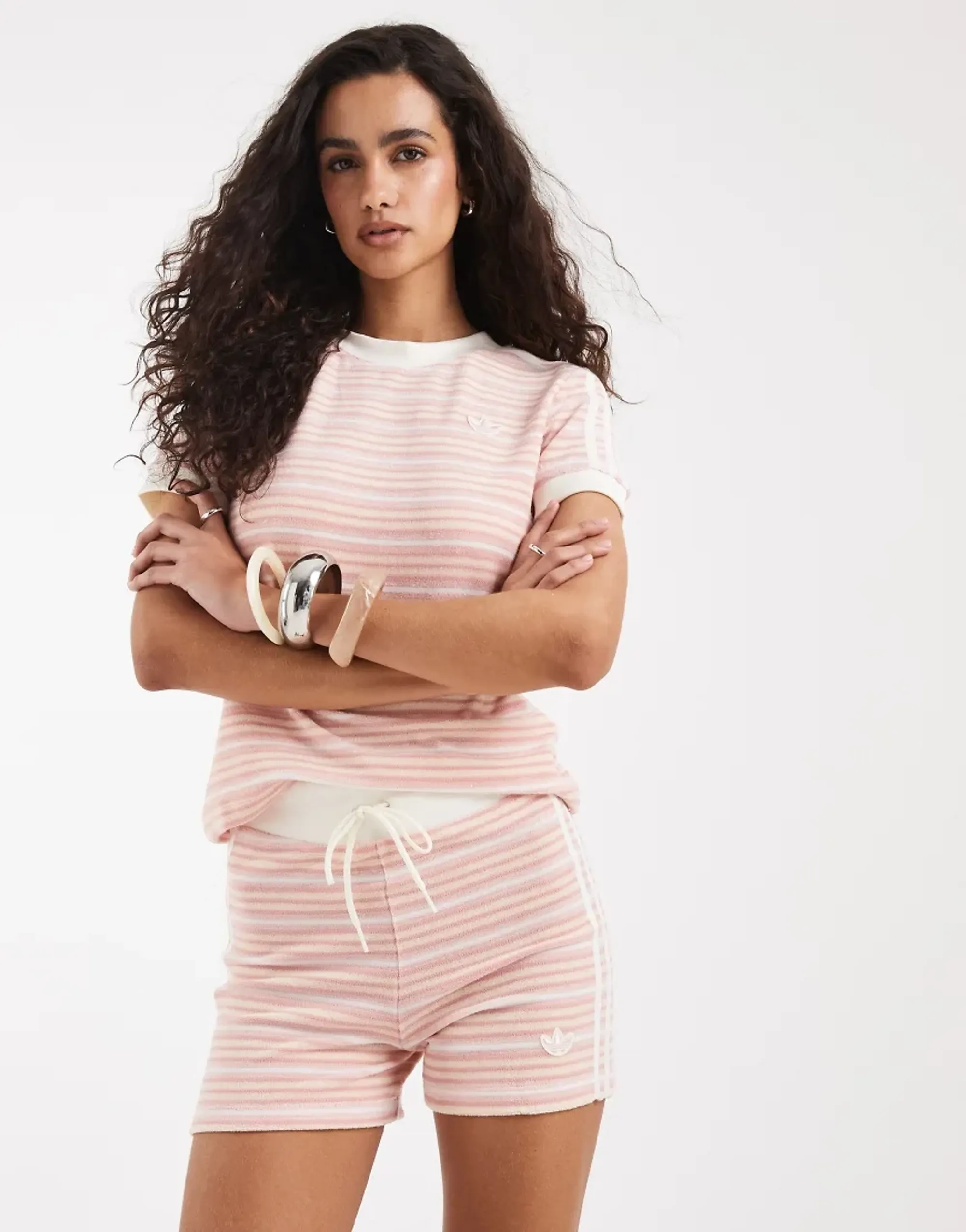 Adidas Originals Terry Towelling Shorts In Pink Stripe