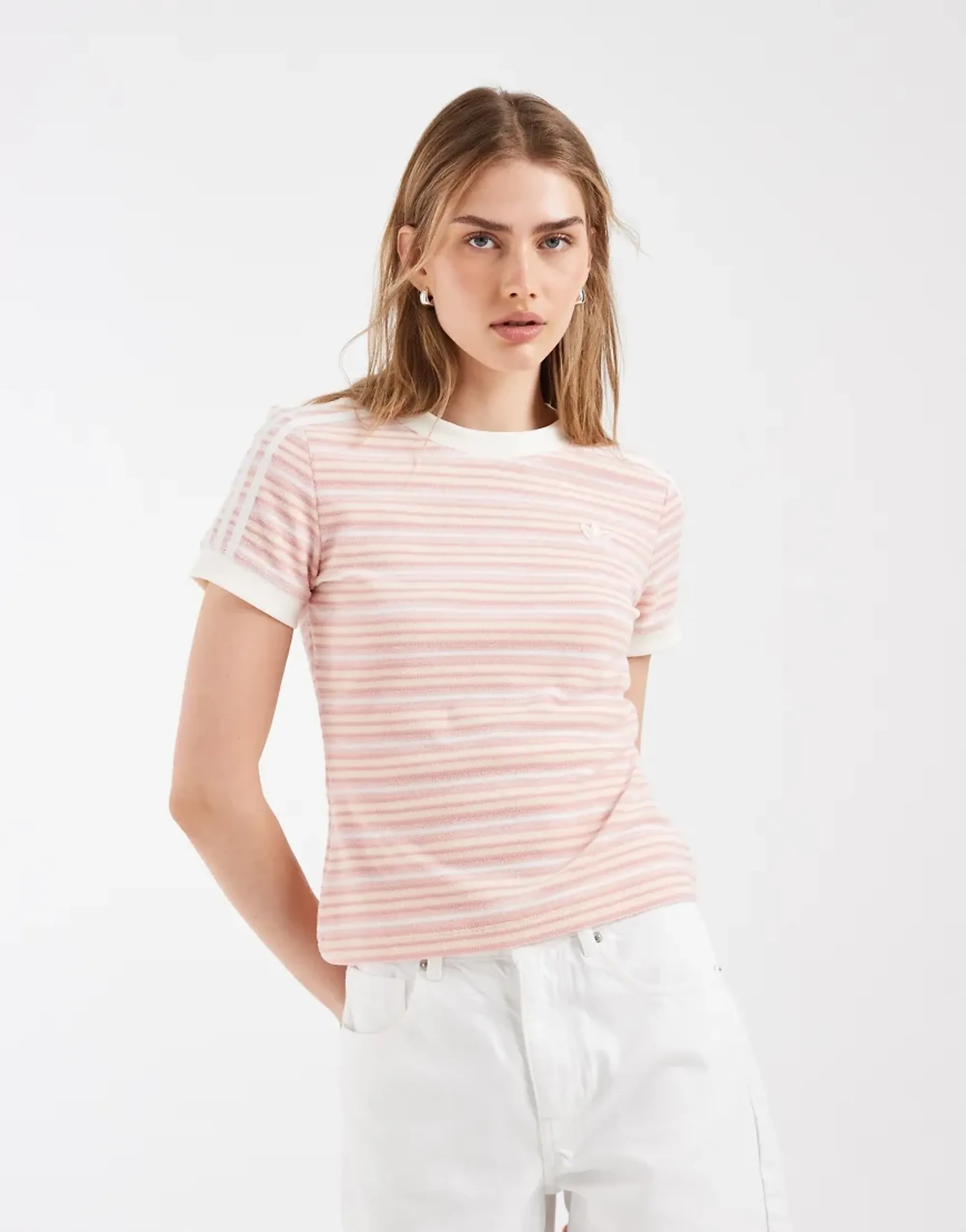 adidas Originals Towel Stripe Slim T-Shirt - Pink - Womens