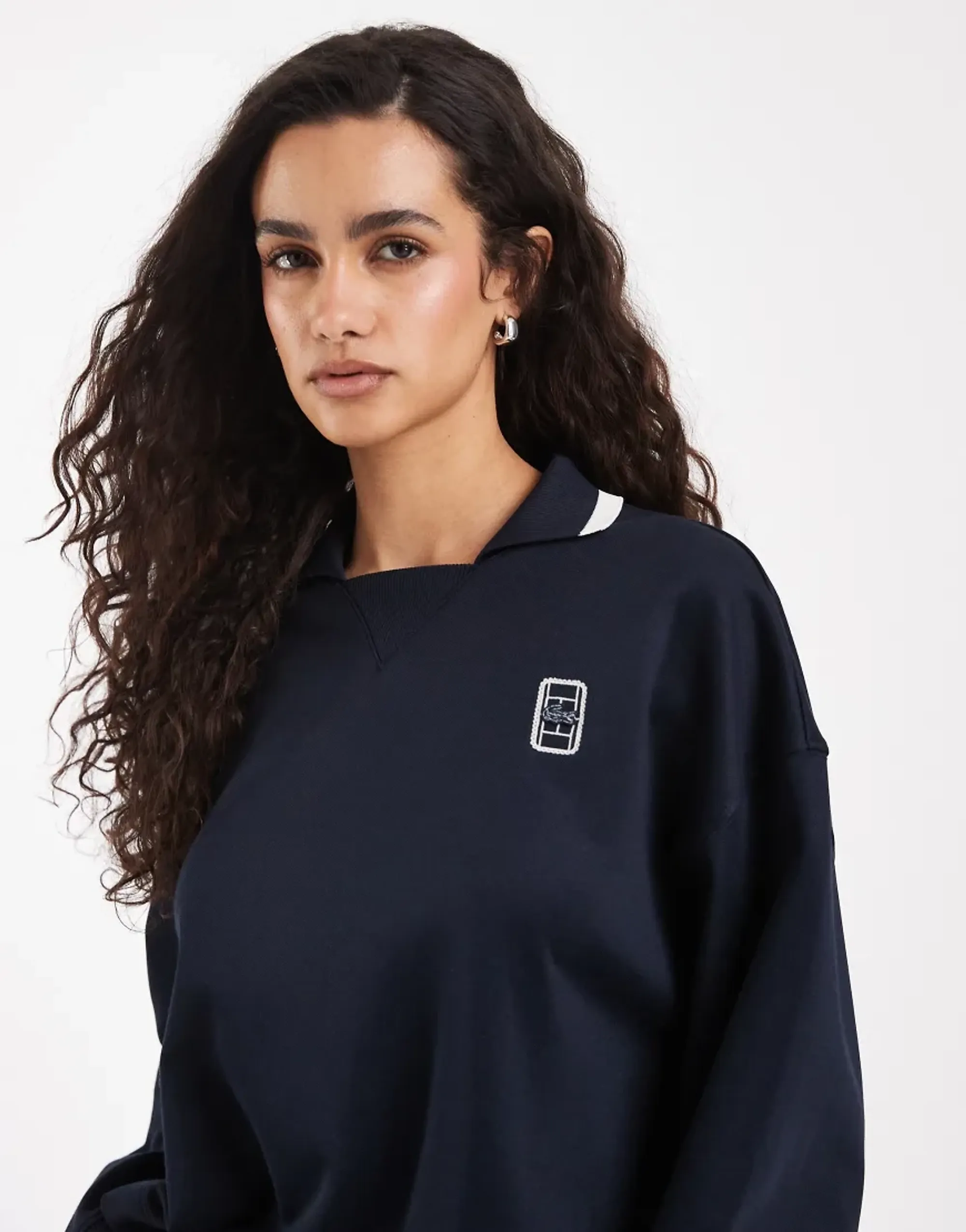 Lacoste Co-Ord Long Sleeve Logo Polo Sweatshirt In Navy