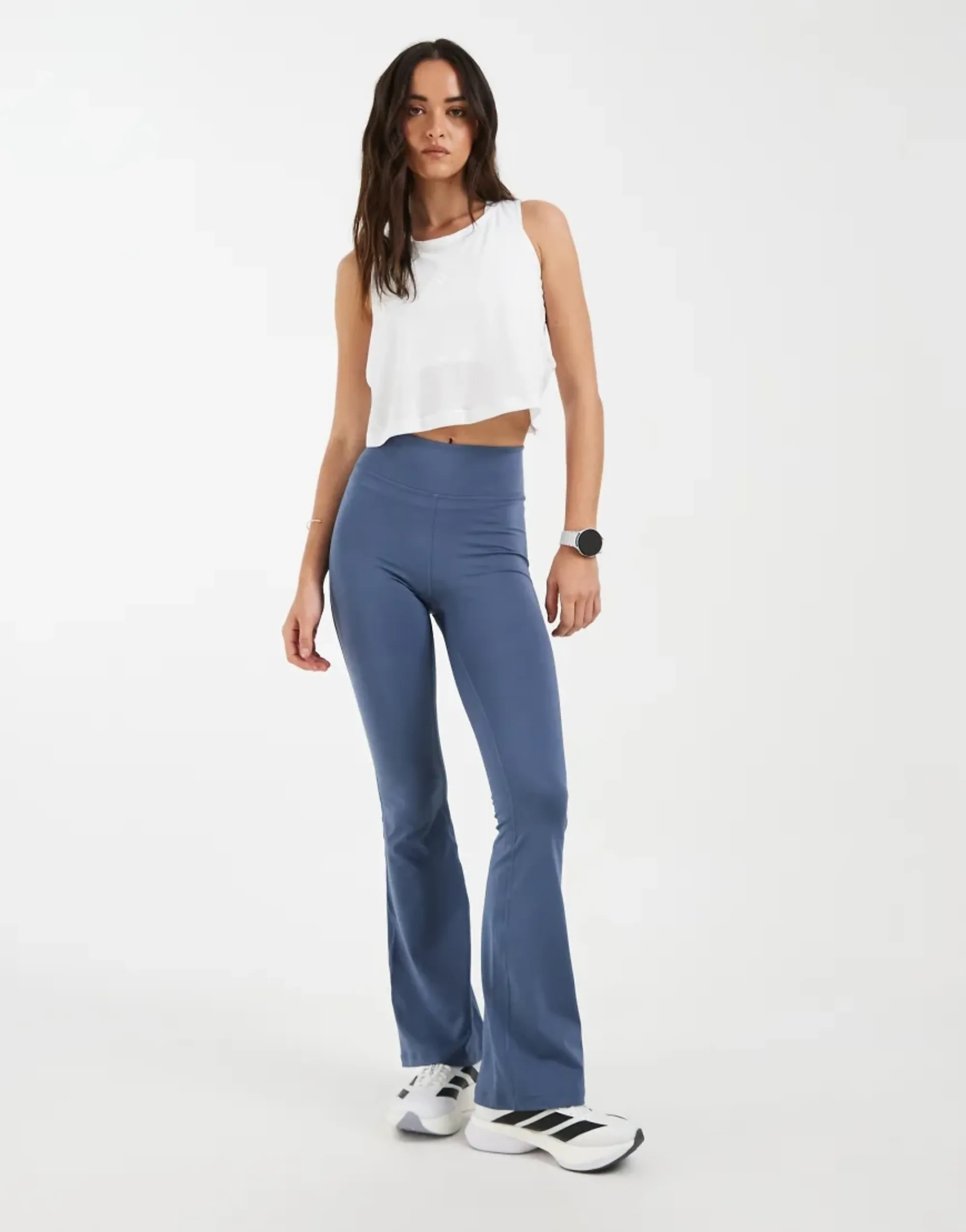 Adidas Performance All Me Essentials Flare Leggings In Preloved Ink-Blue