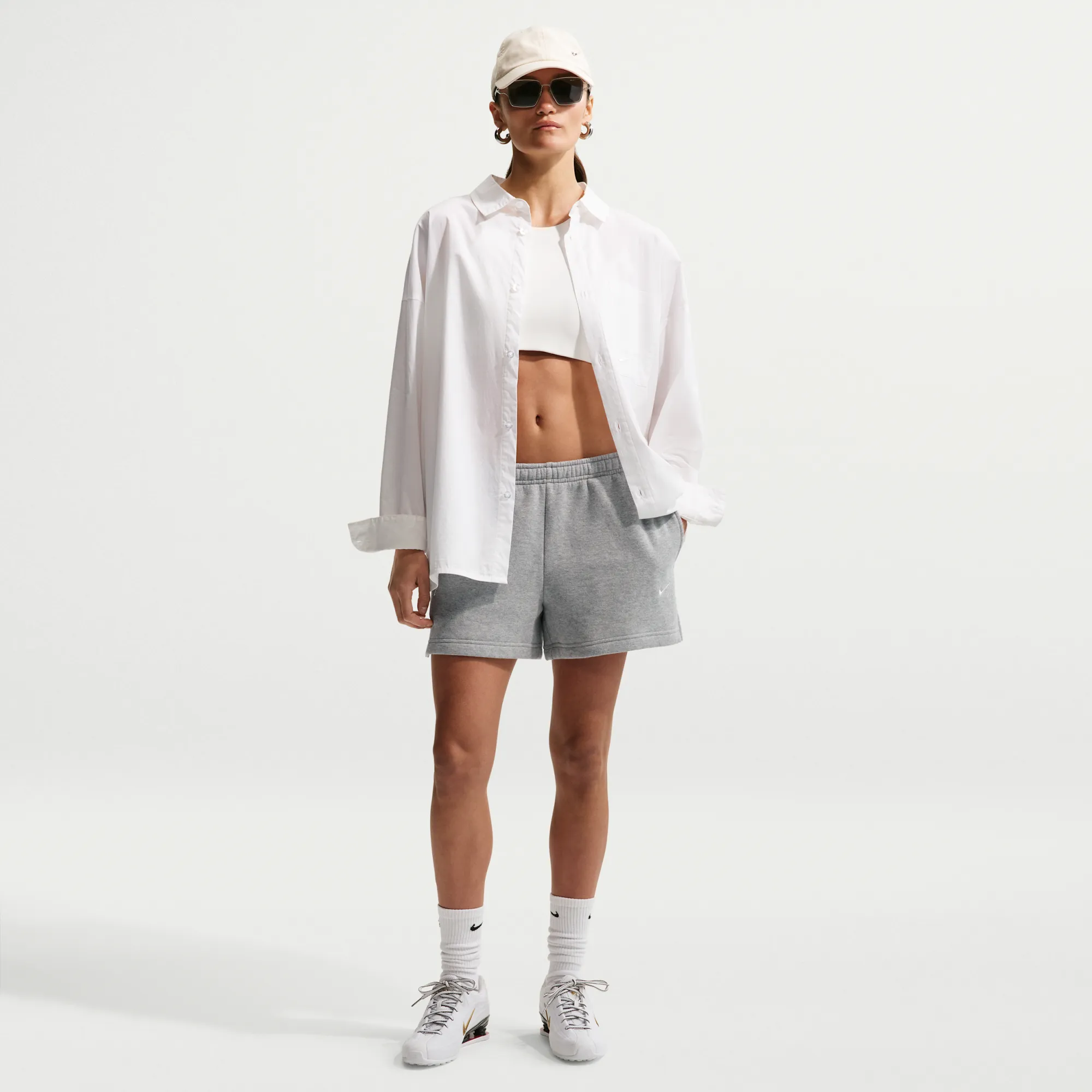 Nike Studio Fleece Medium Weight Women's Mid-Rise Shorts - Grey - Fleece