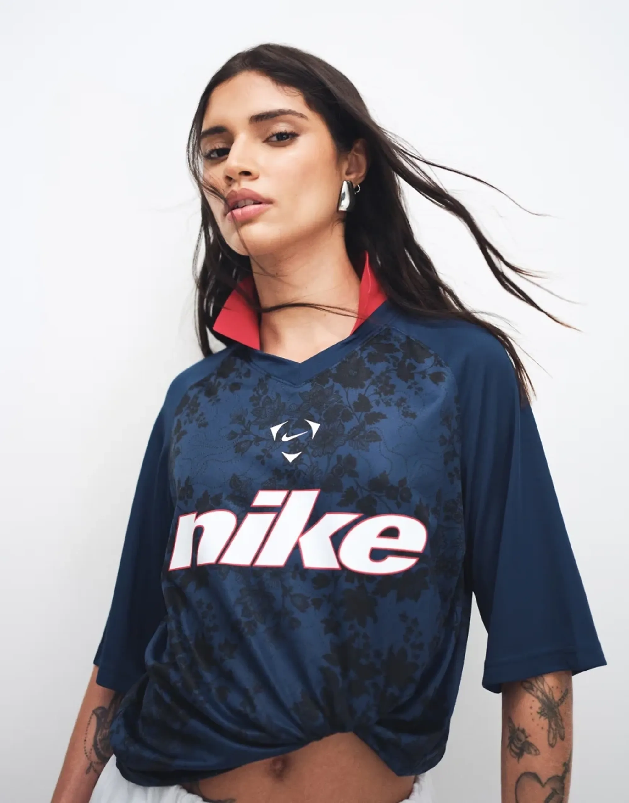 Nike Oversized Lace Effect Football Top In Navy