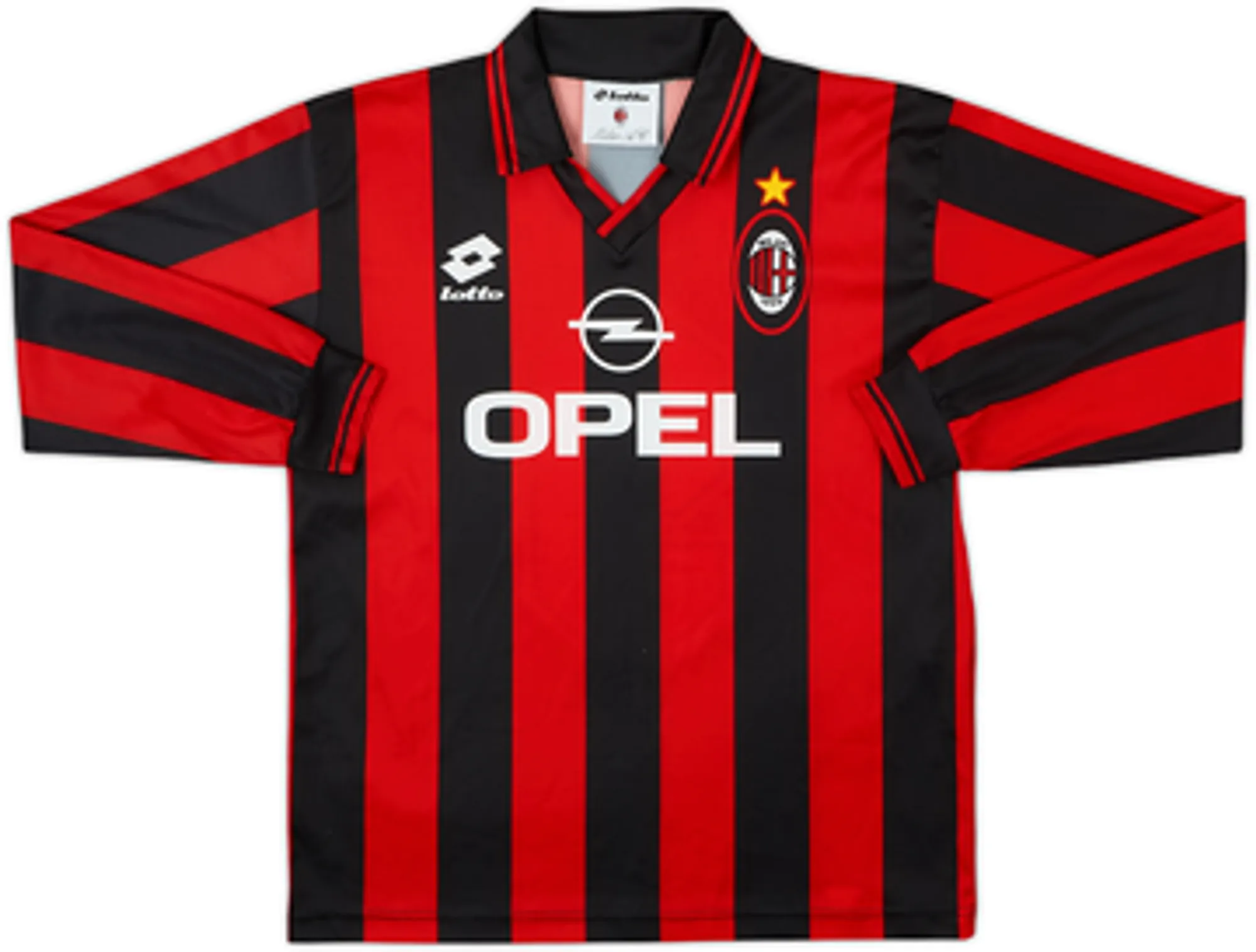 1996-97 AC Milan Home L/S Shirt Weah #9 - 10/10 - (XL.Boys)