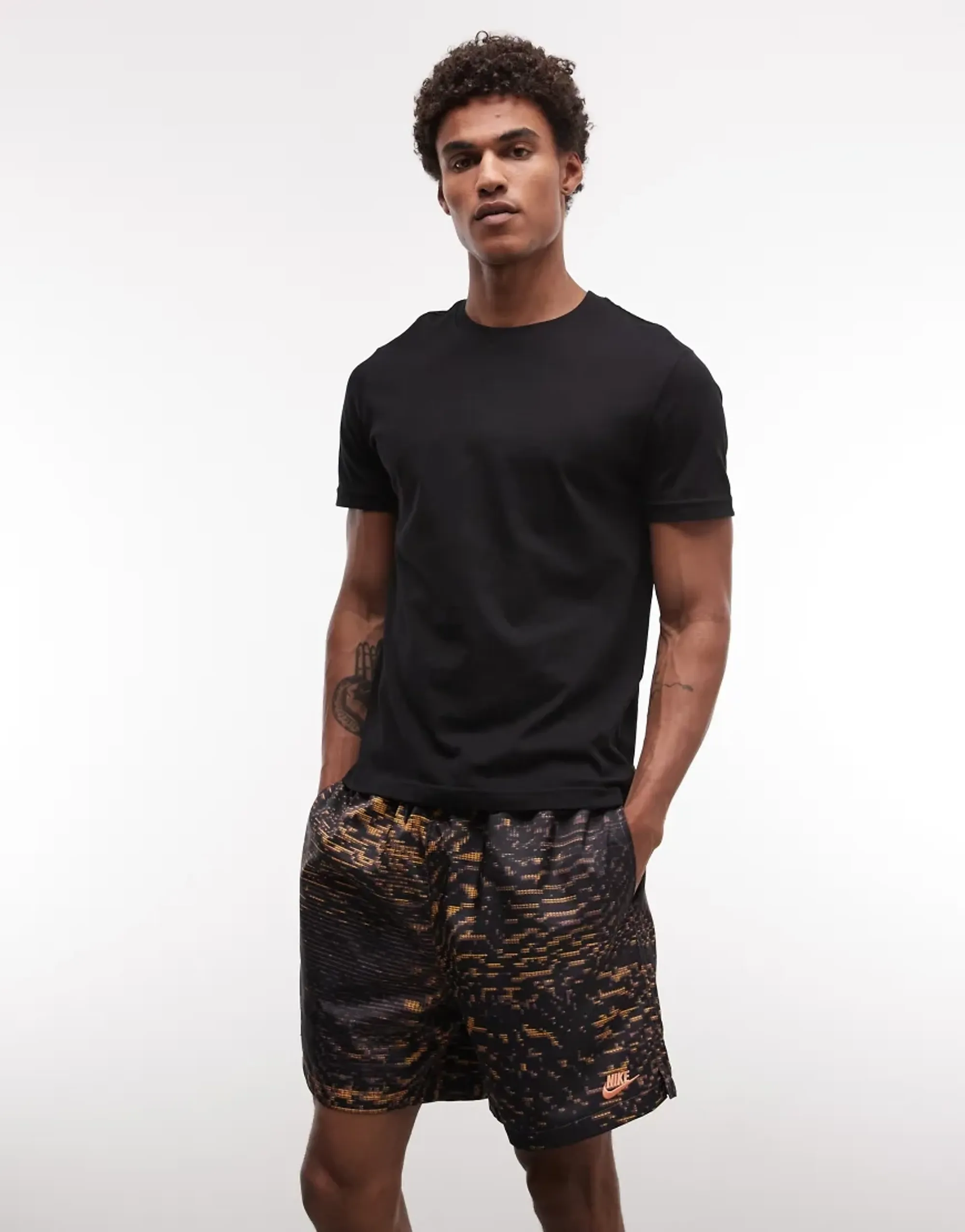Nike Club Woven Sci-Fi Print Shorts In Black And Orange