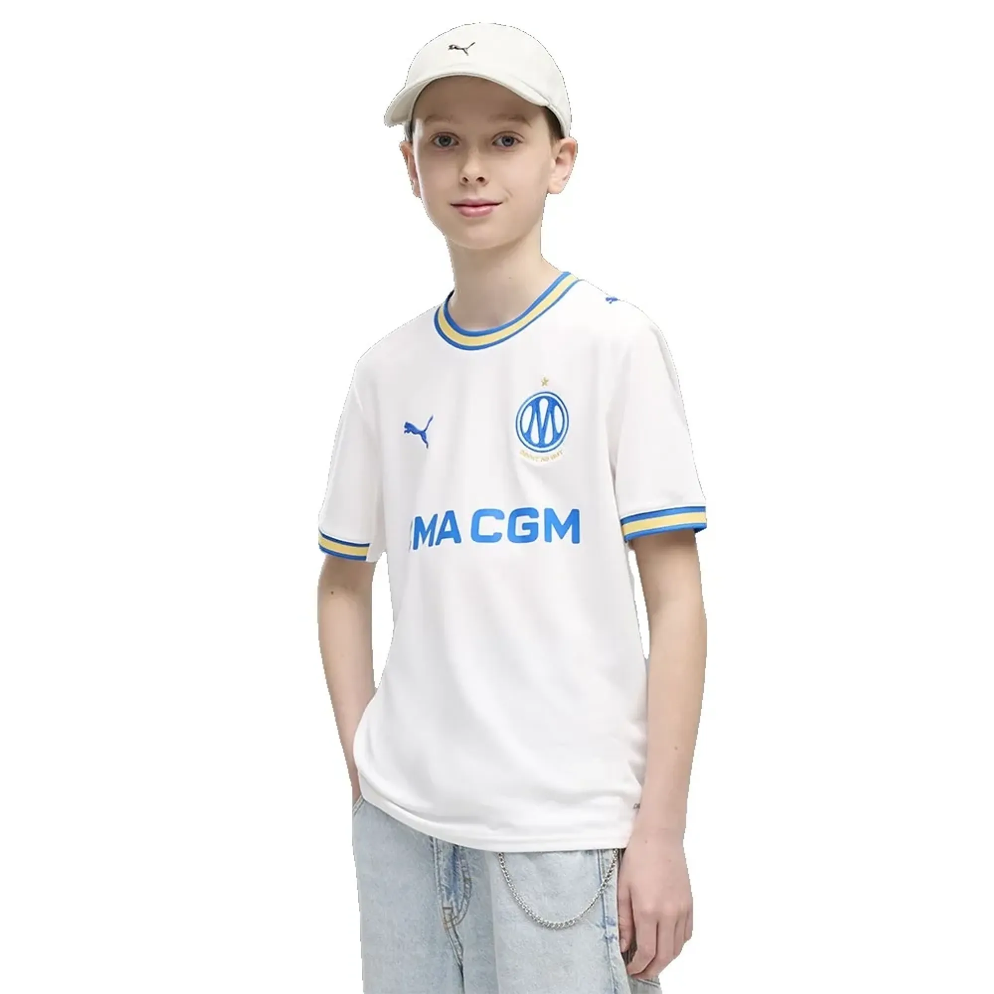 PUMA Olympique de Marseille Home Jersey Youth in White | Size 11-12 Youth